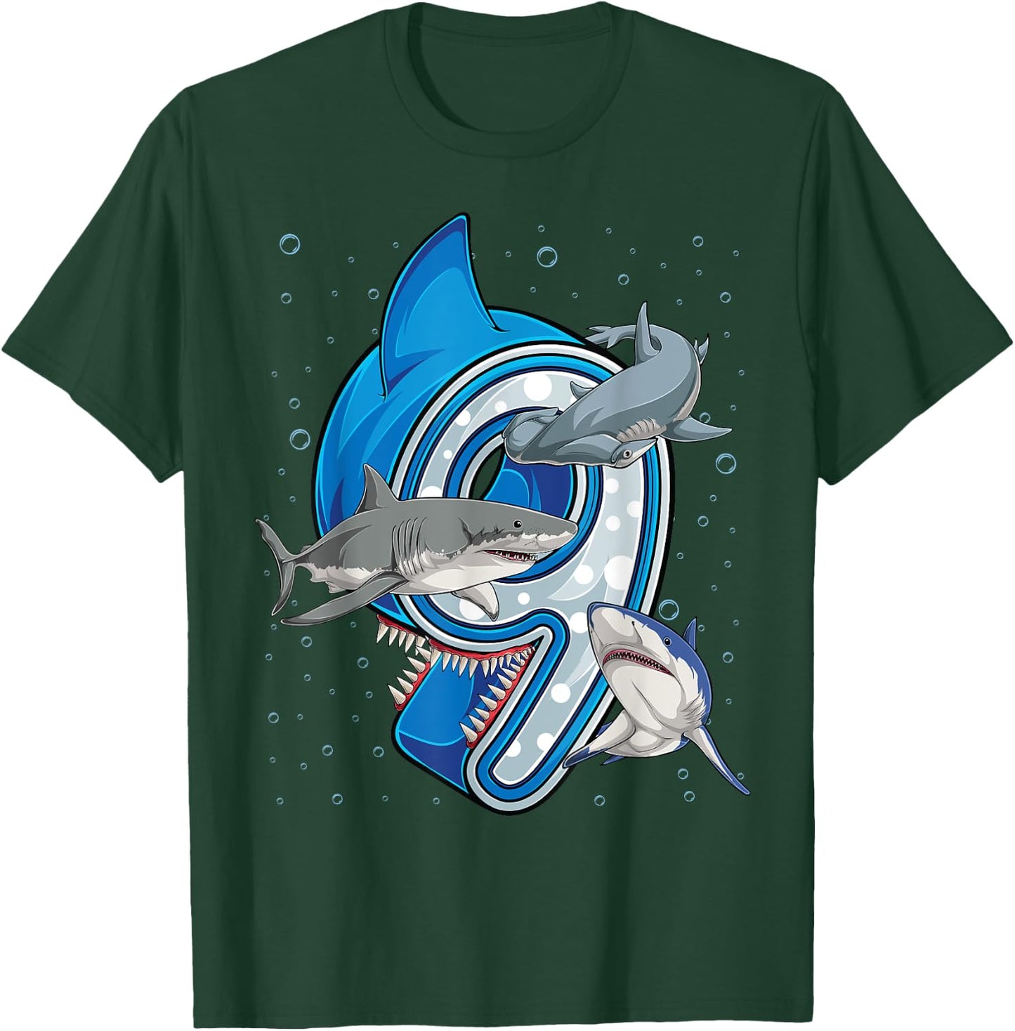 9th Birthday Boys Shark 9 years Old Ocean Shark B-day T-Shirt - T-Shirt | Forest