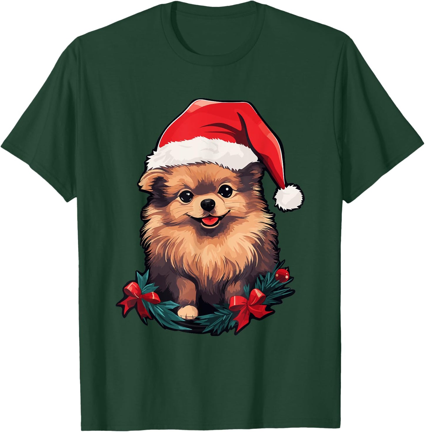 Cute Pomeranian Dog Christmas Santa Hat Xmas Pajama Women Kids T-Shirt - T-Shirt | Forest