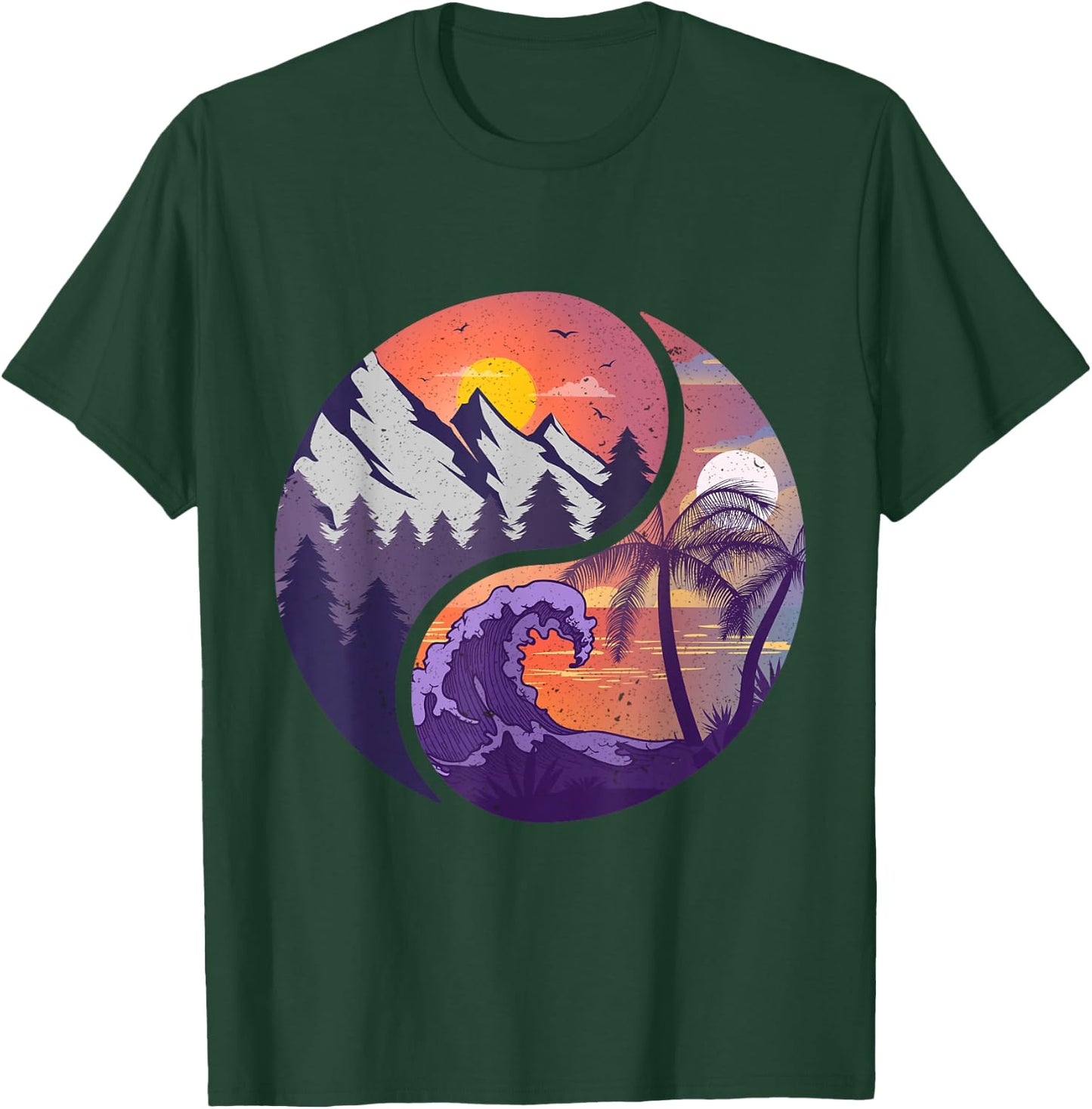Yin Yang Mountains & Beachscapes T-Shirt - T-Shirt | Forest