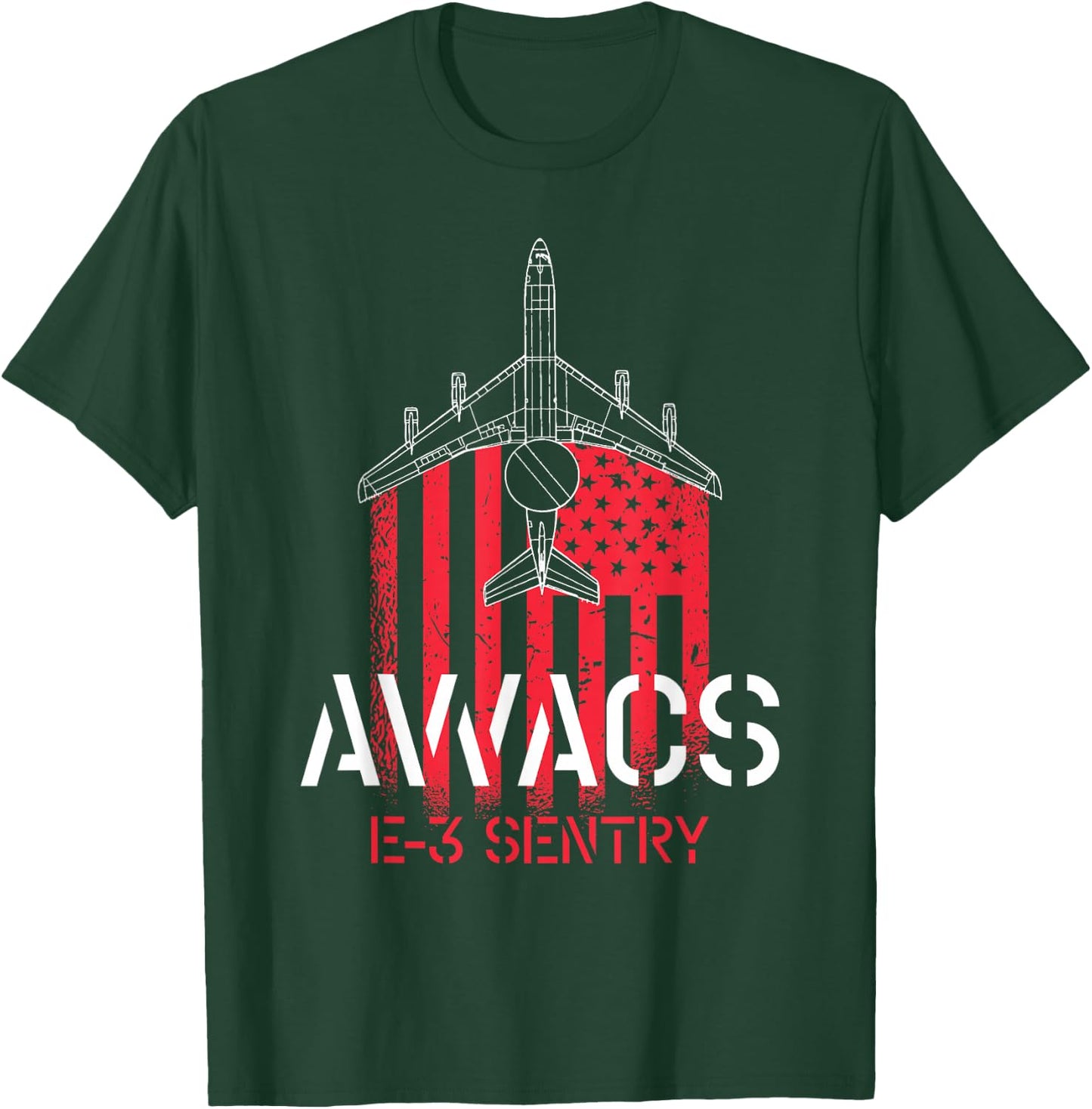E-3 Sentry AWACS - US Flag Military Airplane Pilot T-Shirt - T-Shirt | Forest
