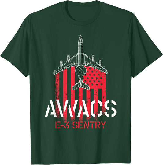 E-3 Sentry AWACS - US Flag Military Airplane Pilot T-Shirt - T-Shirt | Forest