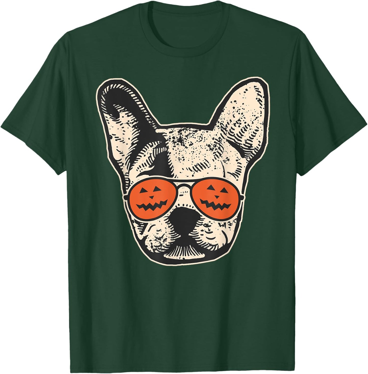 Frenchie in Pumpkin Sunglasses - French Bulldog Halloween T-Shirt - T-Shirt | Forest