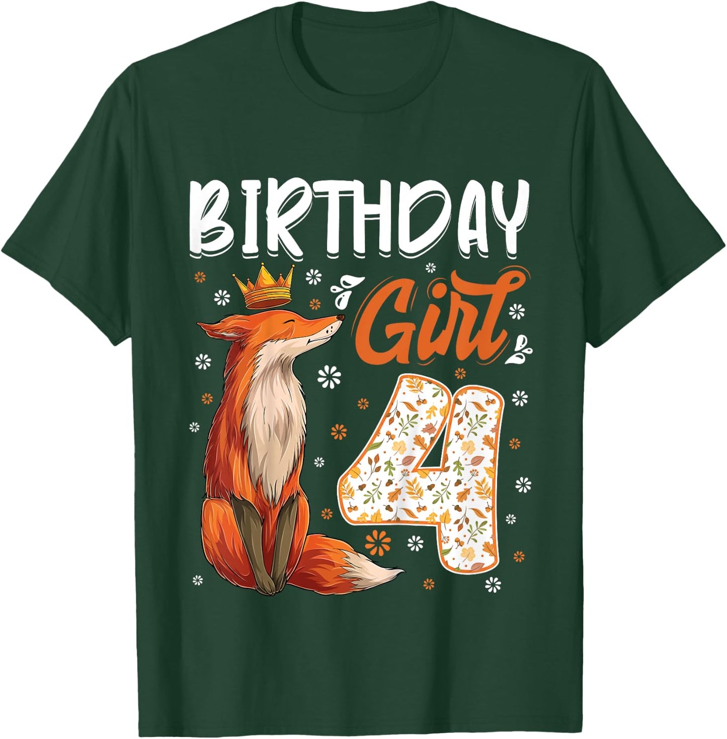 Kids Fox Animal Lovers 4th Birthday Girl Fox B-day 4 year old T-Shirt - T-Shirt | Forest