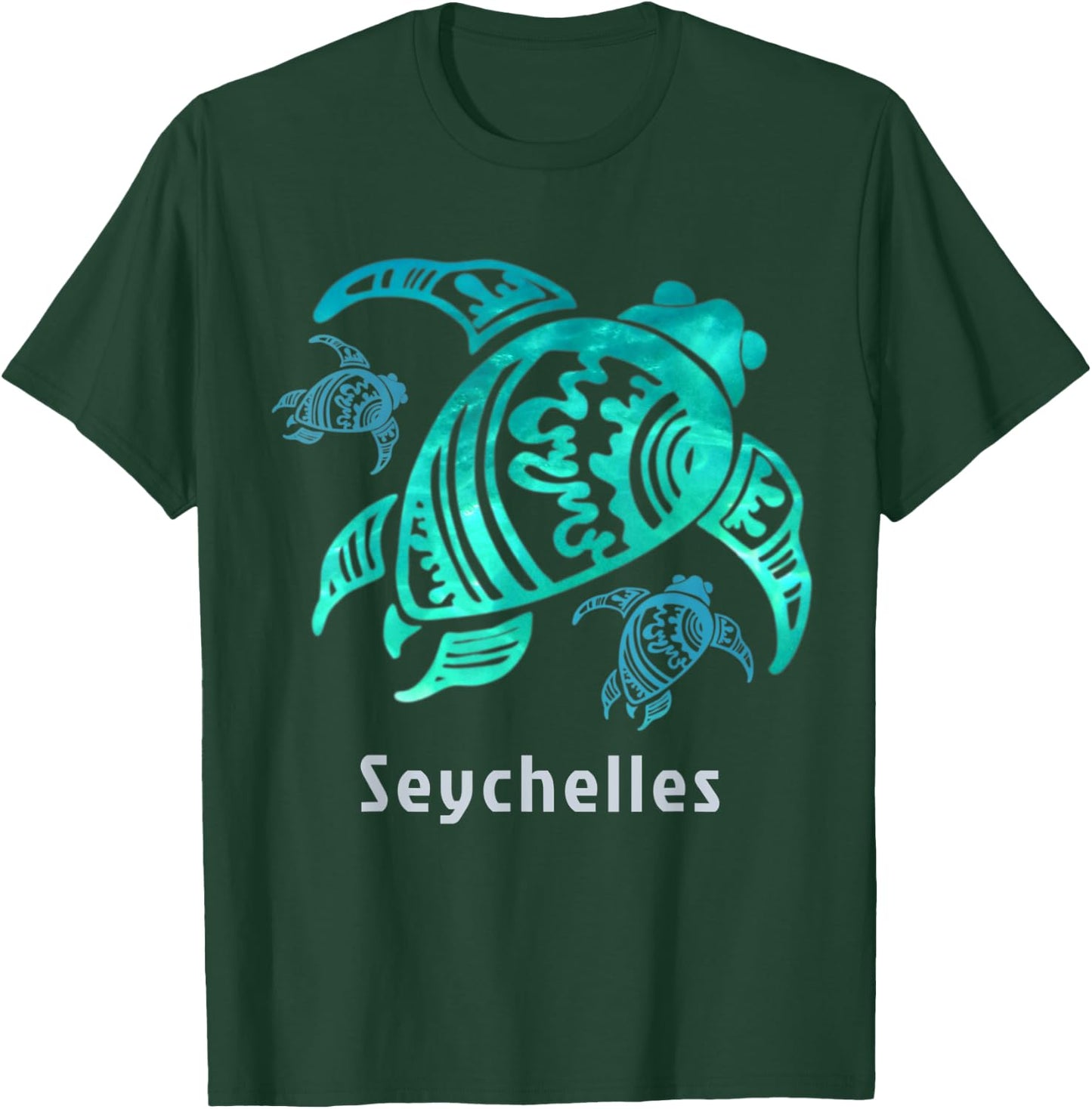 Seychelles Sea Blue Tribal Turtle T-Shirt - T-Shirt | Forest