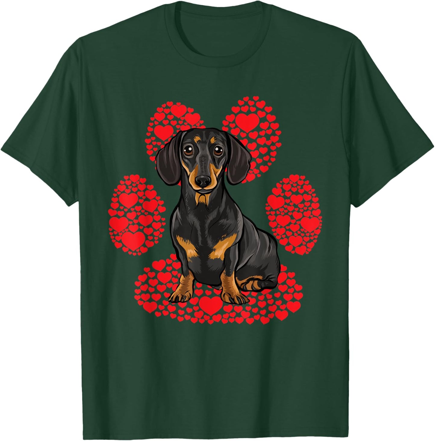 Black Dachshund Valentines Day Dog Love Paw Women Kids T-Shirt - T-Shirt | Forest