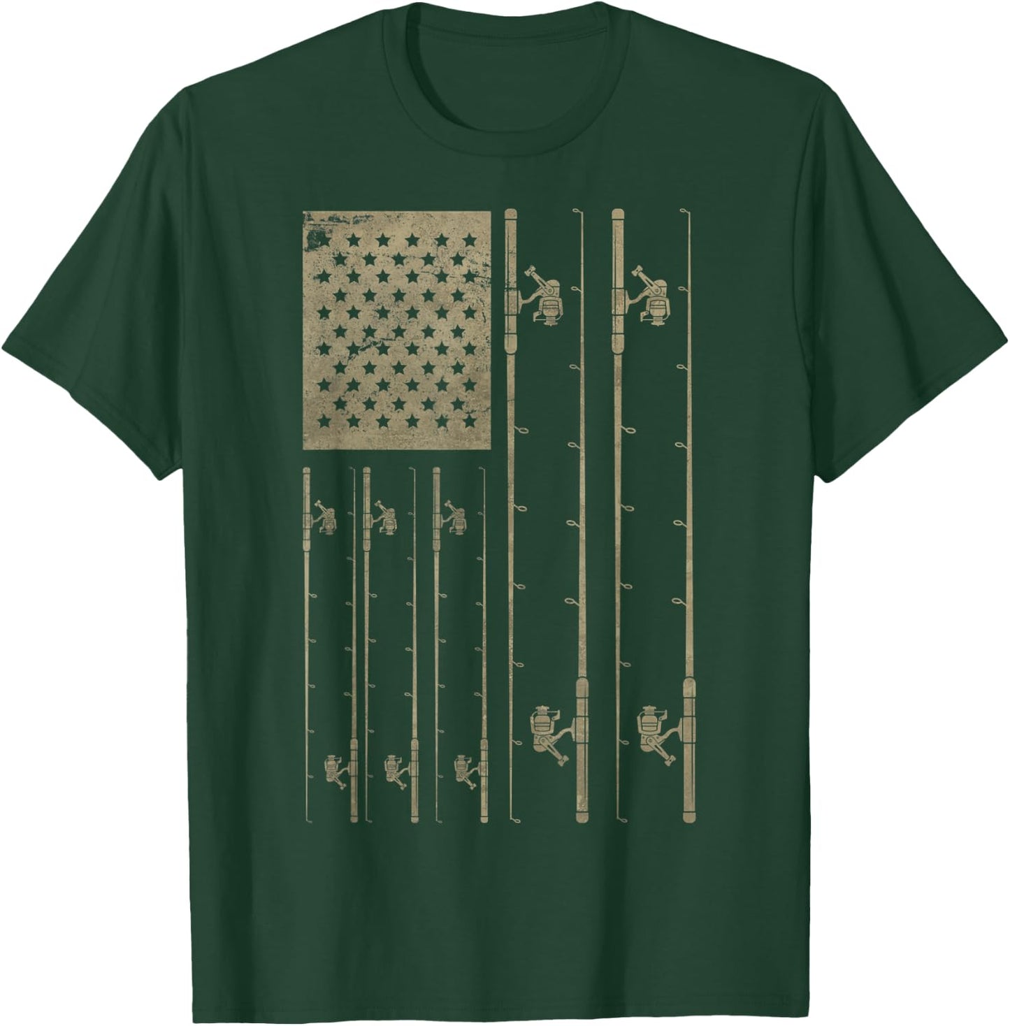 Fishing American Flag Gift Fisherman USA Flag Fishing T-Shirt - T-Shirt | Forest