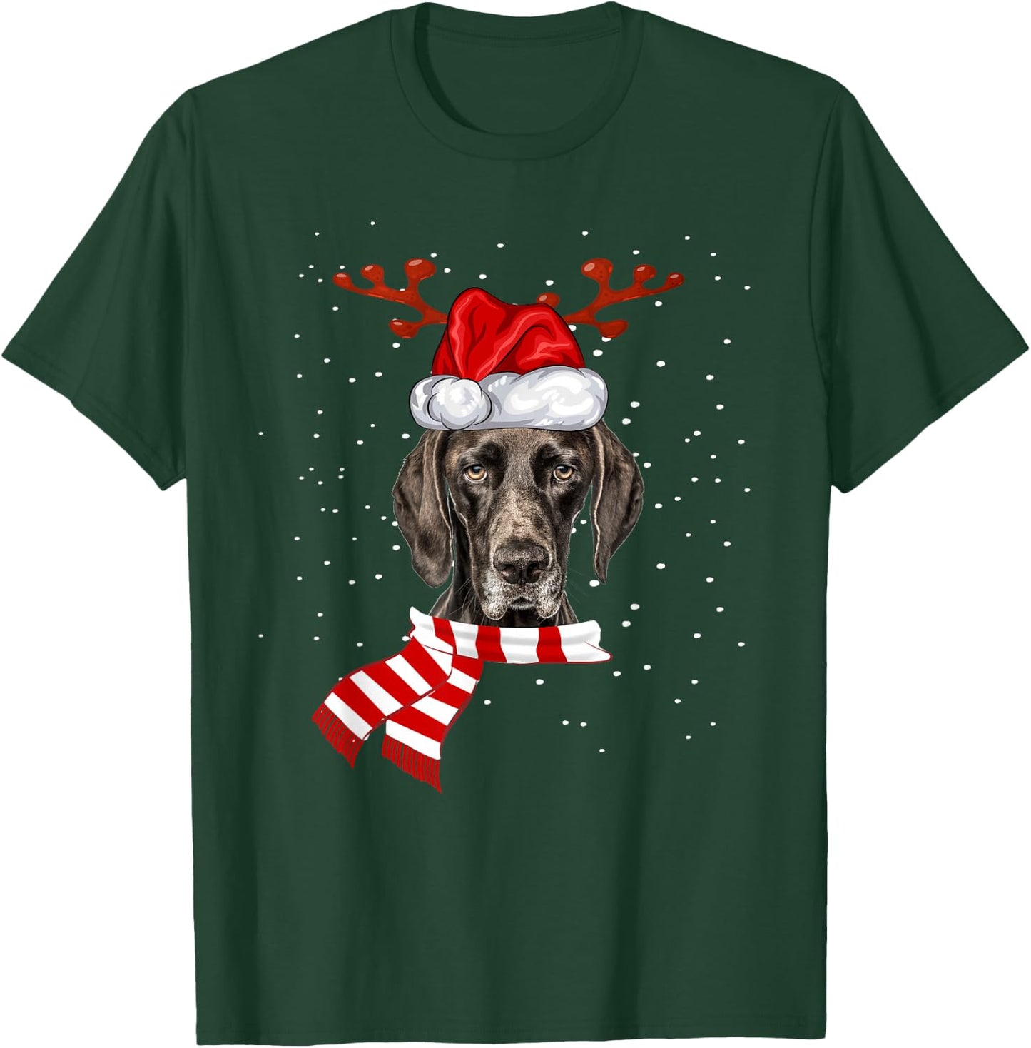 German Shorthaired Pointer Dog Antlers Santa Hat Christmas T-Shirt - T-Shirt | Forest