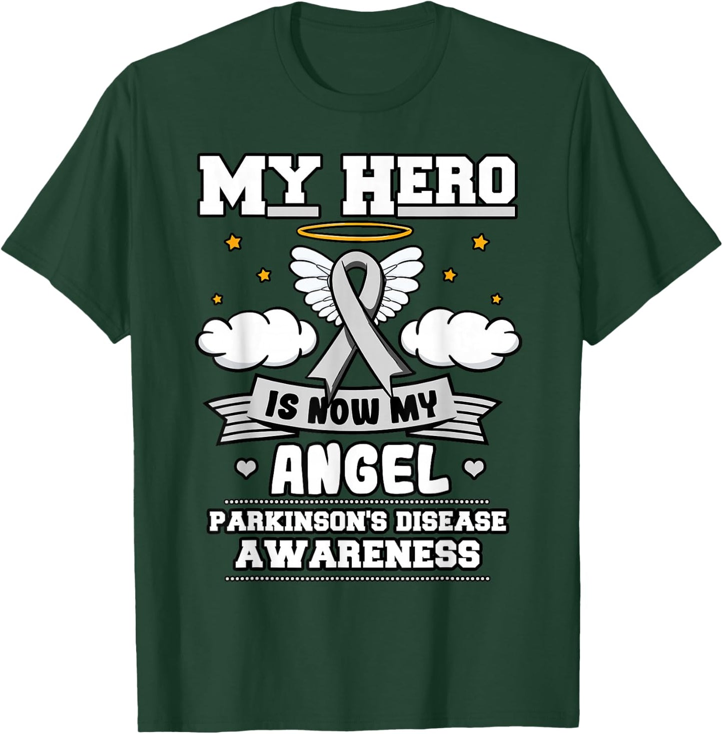 My Hero Is Now My Angel Parkinson's Depression Gray Clouds T-Shirt - T-Shirt | Forest