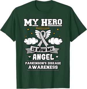 My Hero Is Now My Angel Parkinson's Depression Gray Clouds T-Shirt - T-Shirt | Forest
