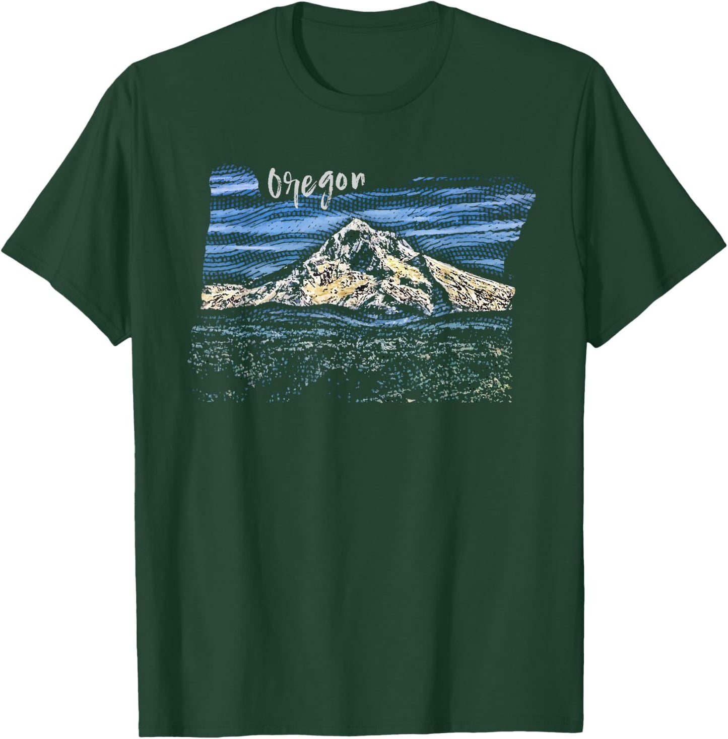 Mt. Hood Oregon Hand Drawn Engraving T-Shirt - T-Shirt | Forest