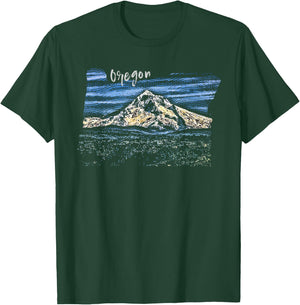 Mt. Hood Oregon Hand Drawn Engraving T-Shirt - T-Shirt | Forest