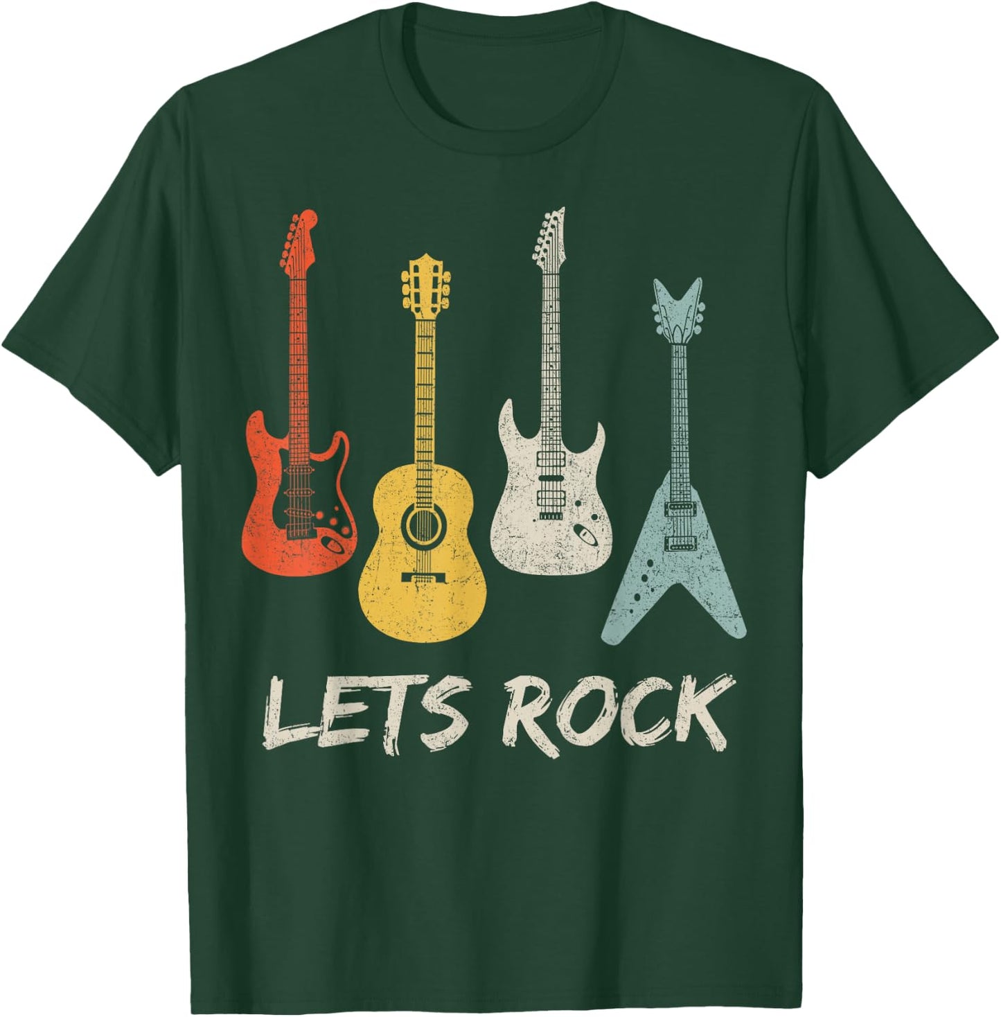 Lets Rock Rock n Roll Guitar Retro Gift Men Women Shirt T-Shirt - T-Shirt | Forest