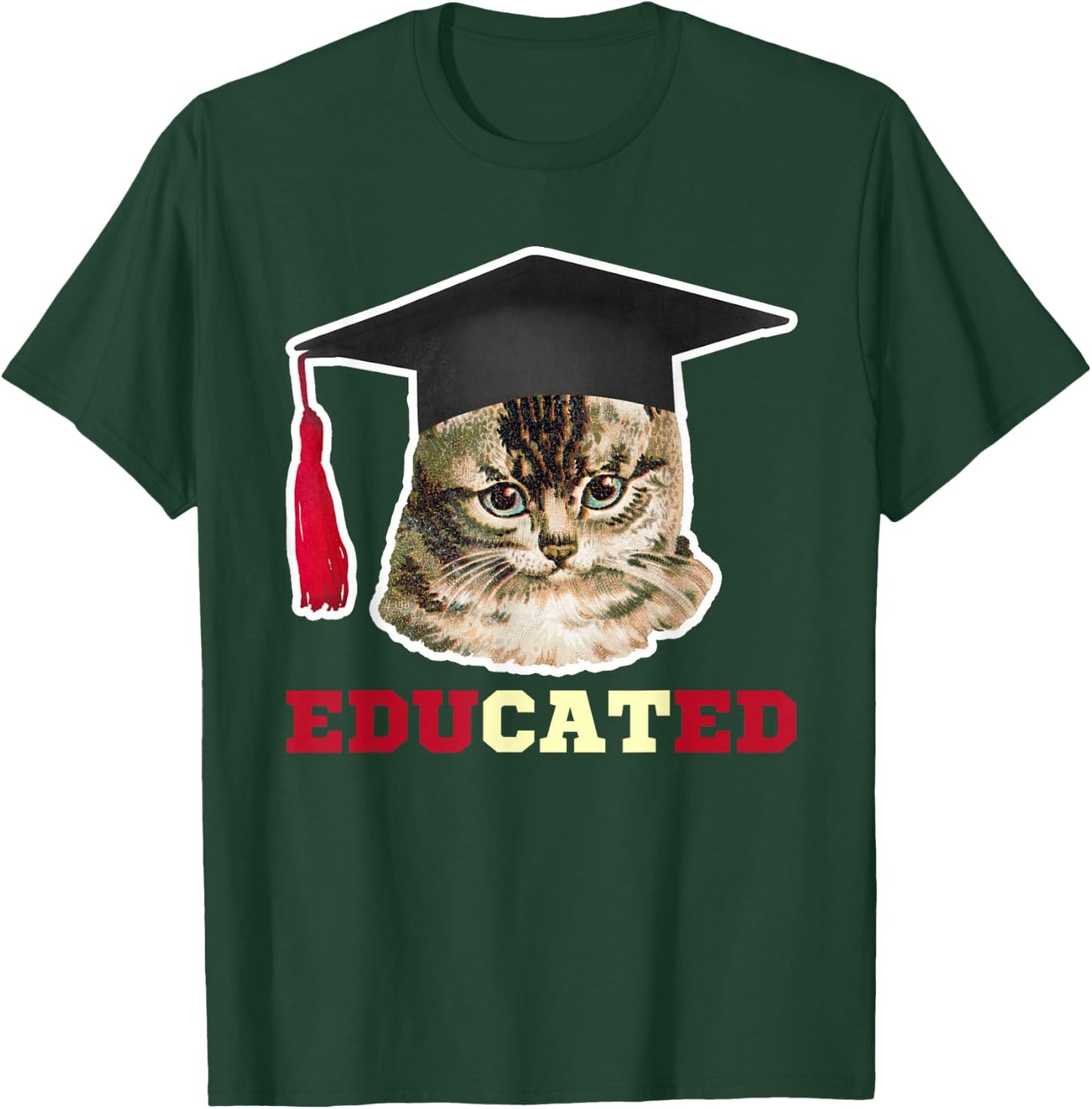 Educated Cat in Graduation Cap Funny Grad Gift T-Shirt - T-Shirt | Forest