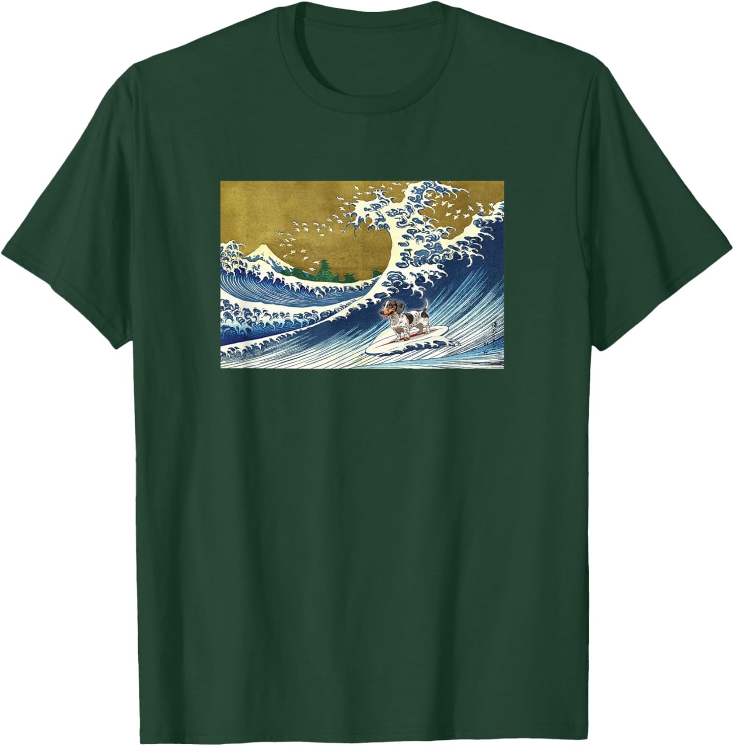 Funny Retro Vintage Surfing A Wave Piebald Dachshund Lover T-Shirt - T-Shirt | Forest
