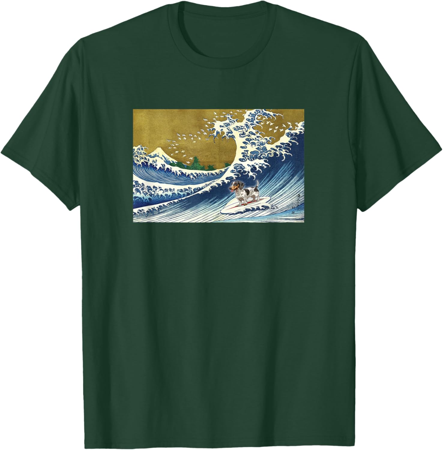 Funny Retro Vintage Surfing A Wave Piebald Dachshund Lover T-Shirt - T-Shirt | Forest