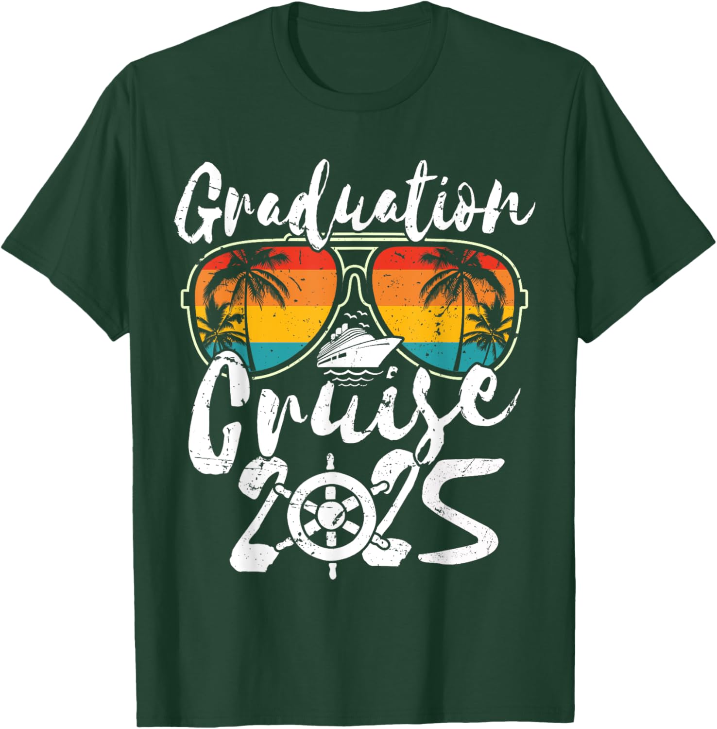 Senior Graduation Trip Cruise 2025 Retro Ship Party Cruise T-Shirt - T-Shirt | Forest