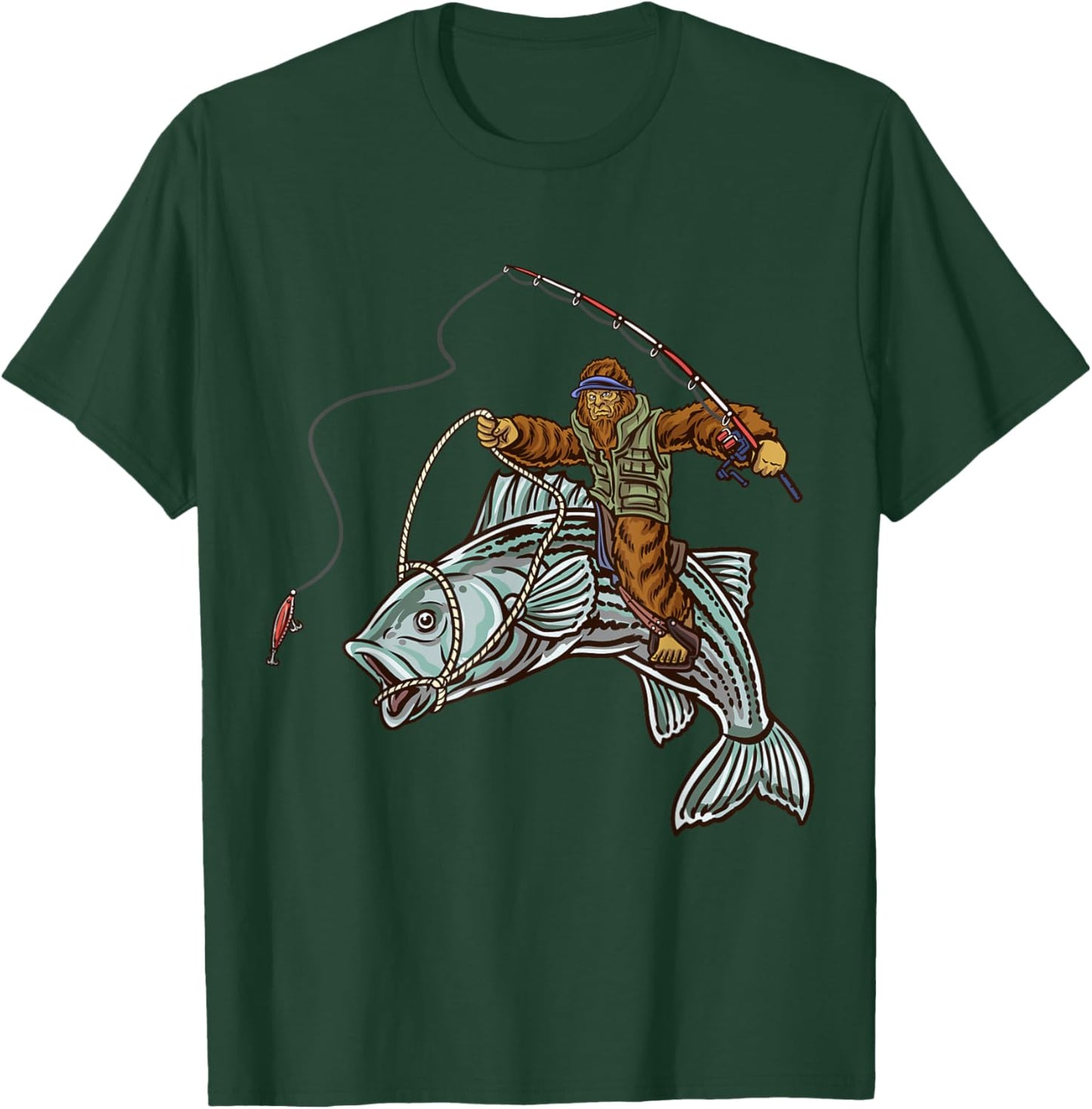 Striper Fishing Bigfoot Striped Bass Fishermen T-Shirt - T-Shirt | Forest