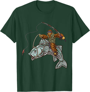 Striper Fishing Bigfoot Striped Bass Fishermen T-Shirt - T-Shirt | Forest