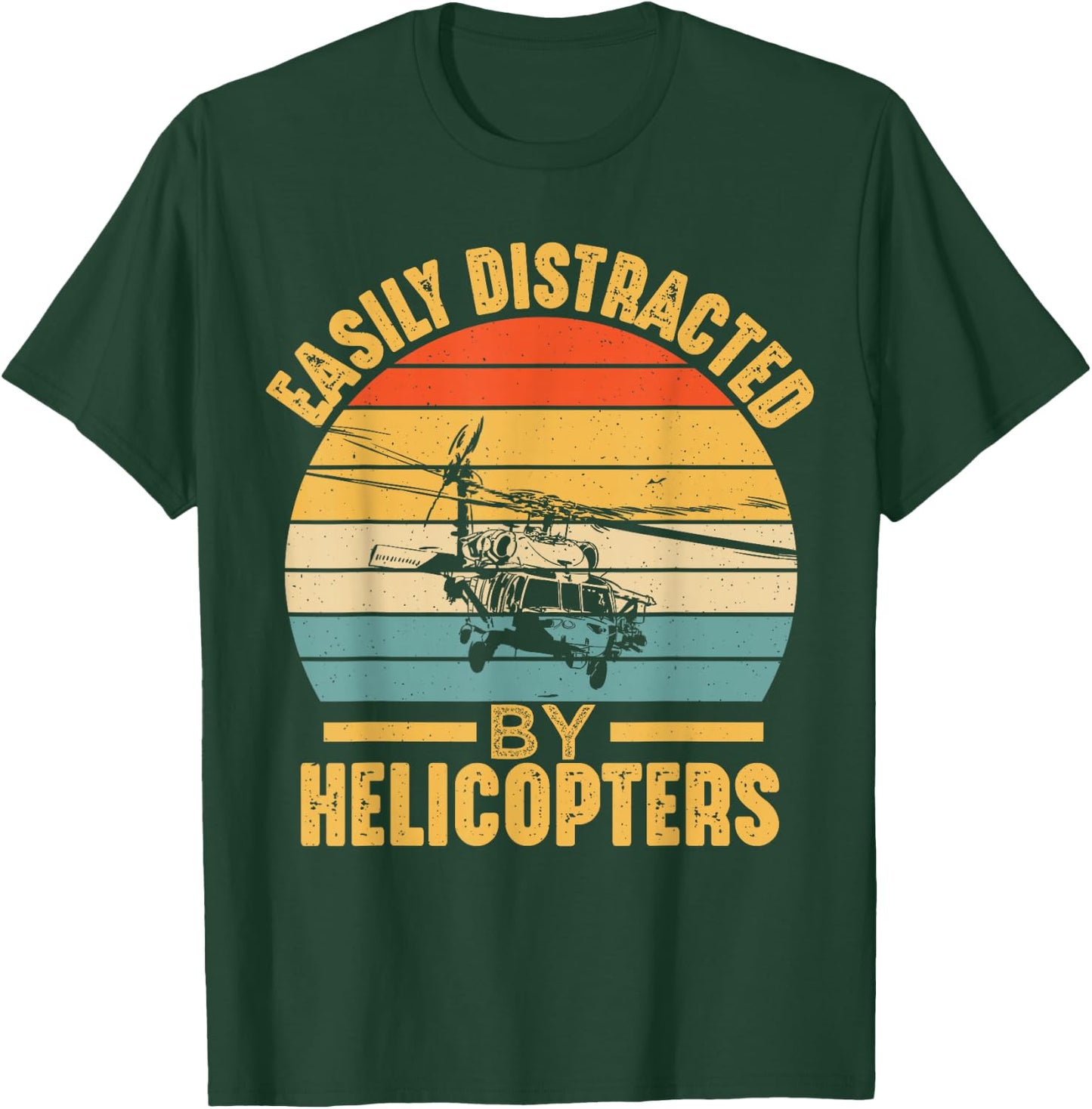 Helicopter Pilot Ideas Easily Distracted By Helicopters Funny Black Cotton 65% Polyester 35% T-Shirt - T-Shirt | Forest