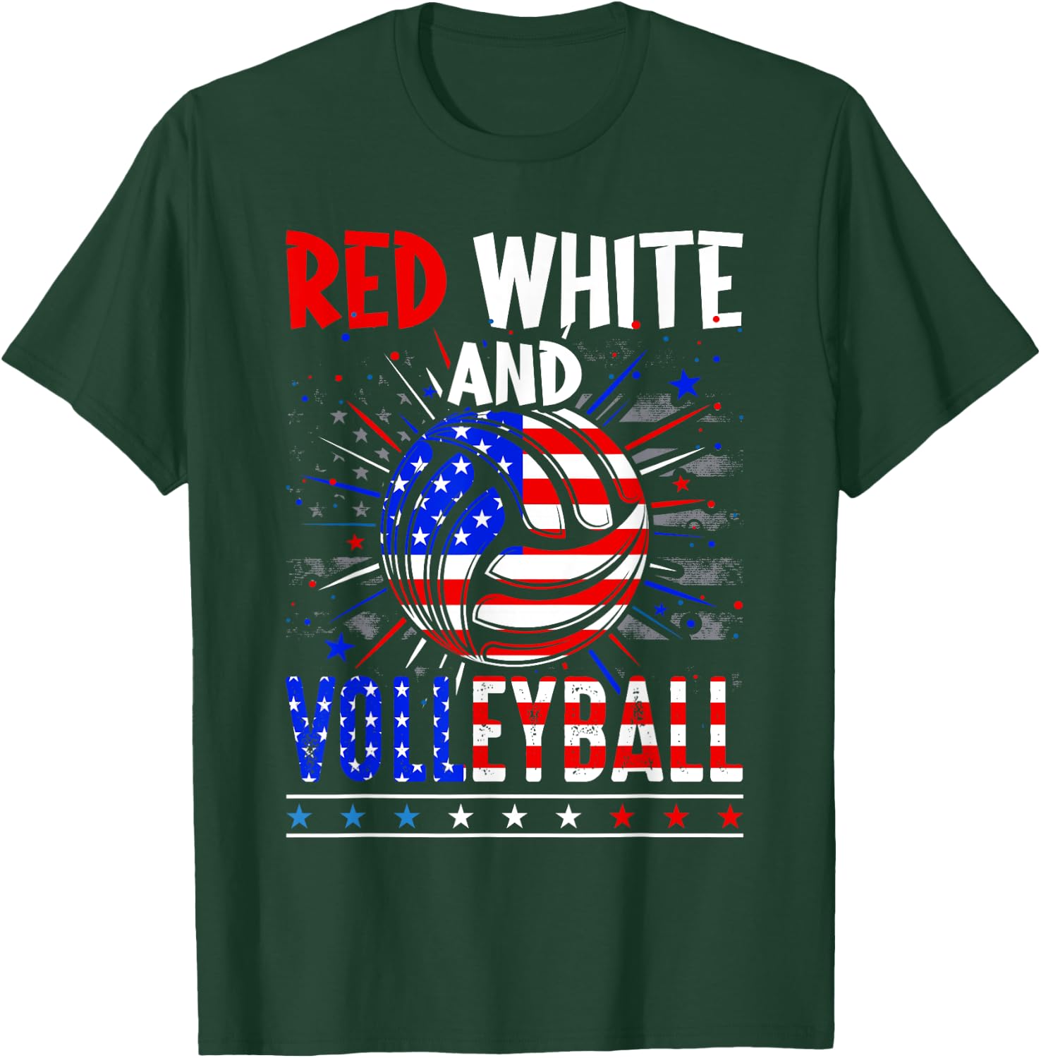 Red White And Volleyball 4th Of July American Flag Player T-Shirt - T-Shirt | Forest