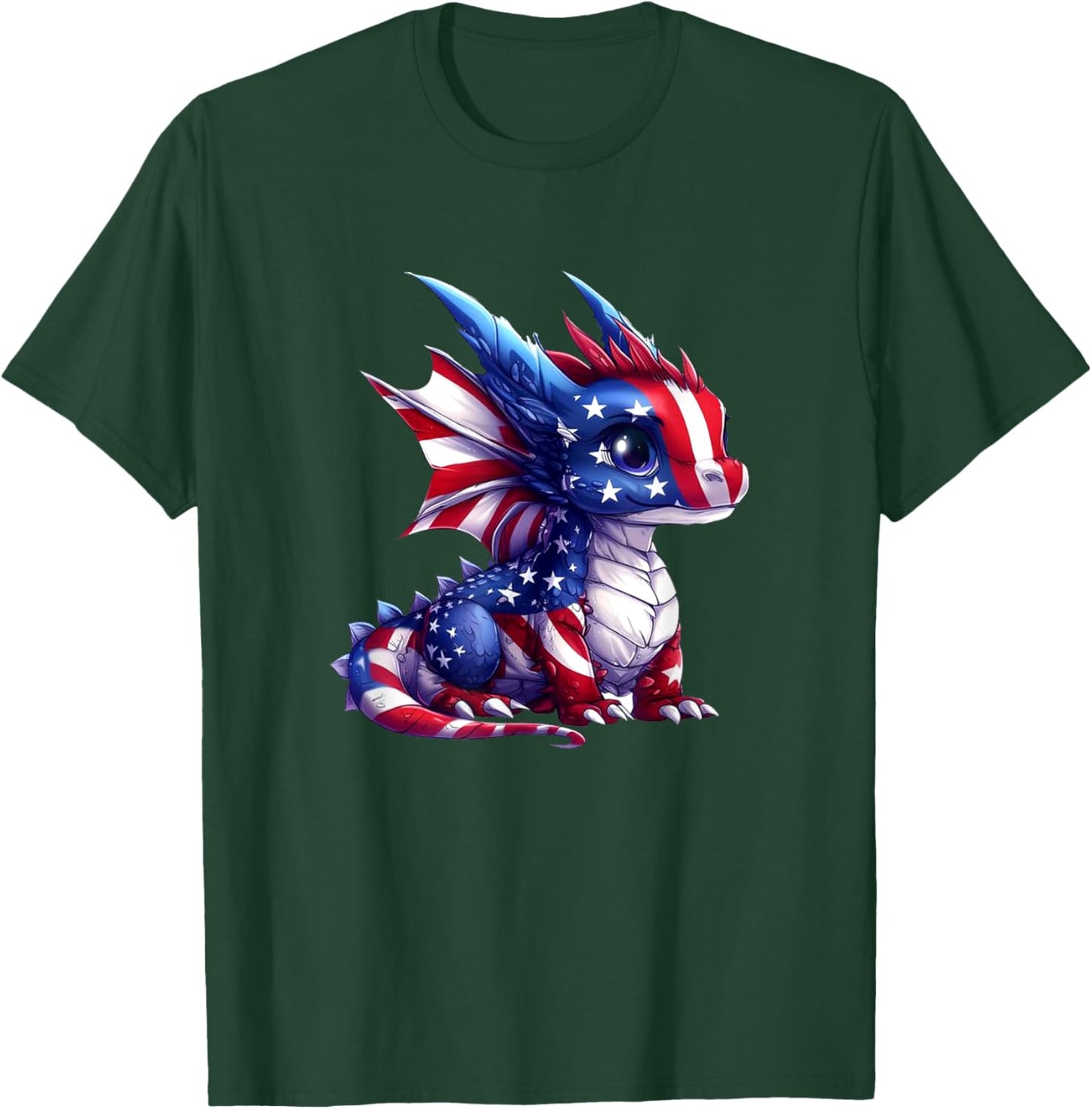 Dragon American Flag Proud USA Patriot Dragon Lover Men Kid T-Shirt - T-Shirt | Forest