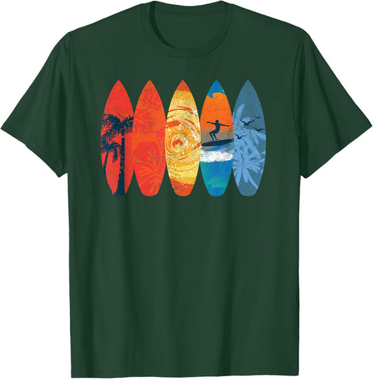 Surfing Surfer Palm Tree Surfboard Sunset Wave T-Shirt - T-Shirt | Forest