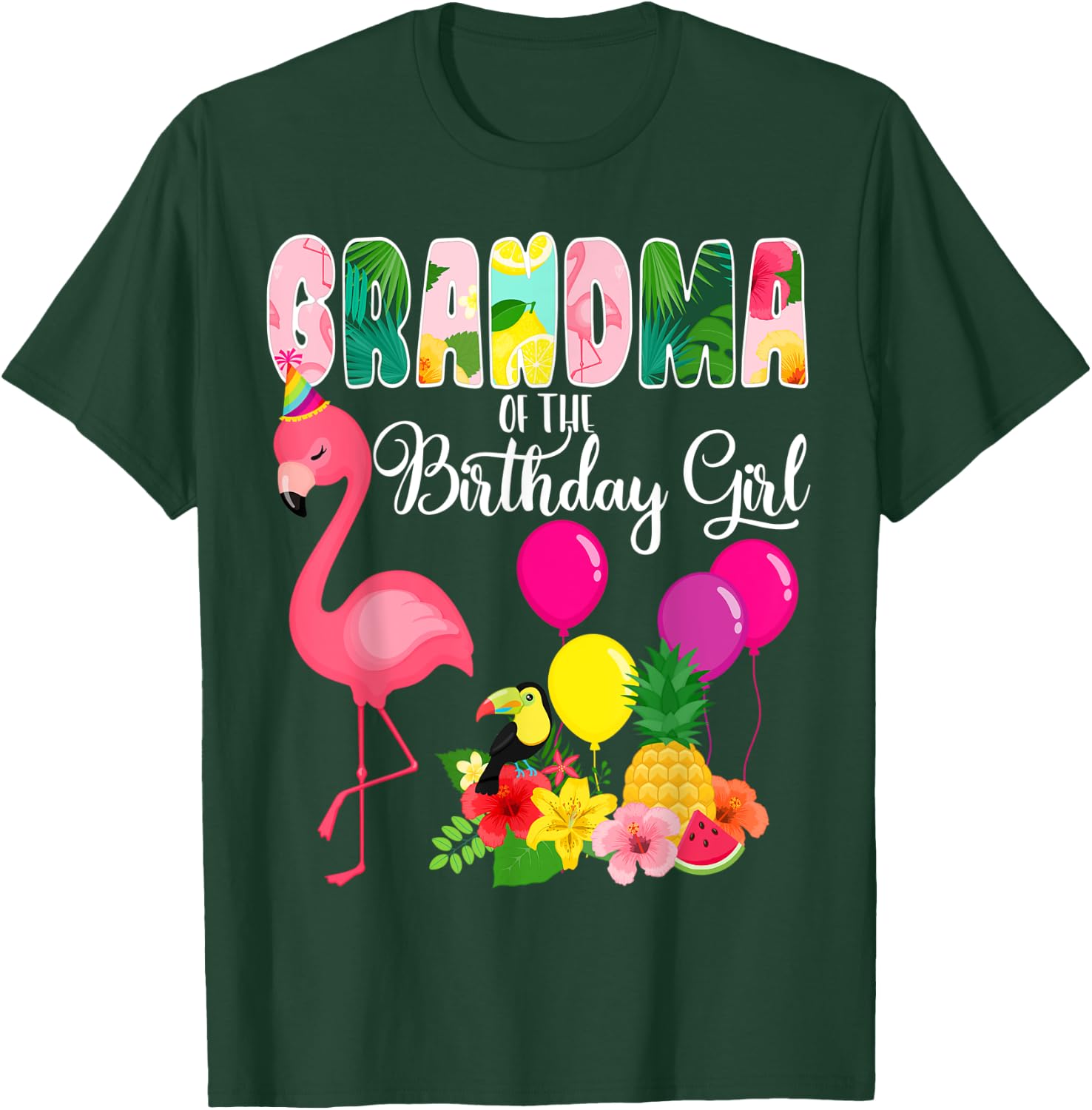 Flamingo Birthday Grandma Of The Birthday Girl Flamingo Bday T-Shirt - T-Shirt | Forest