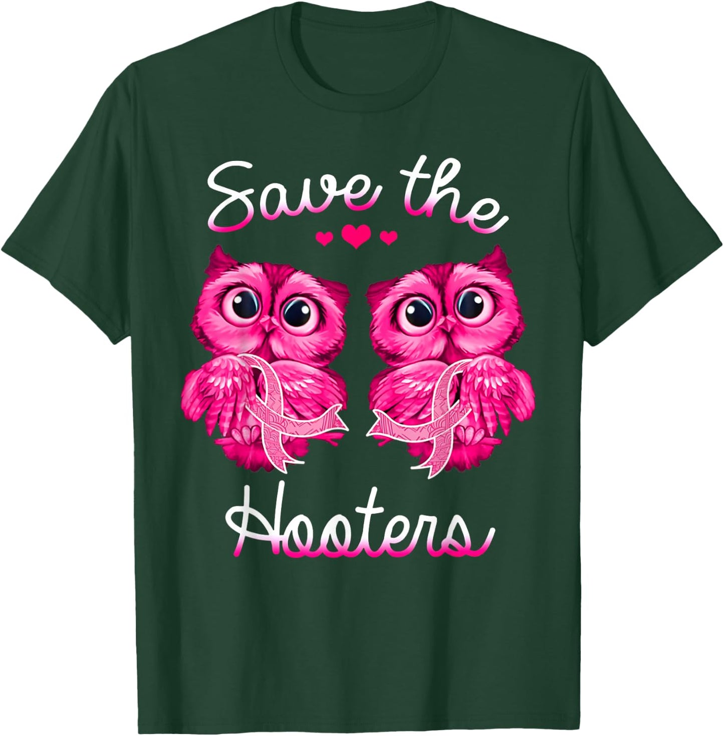 Owl Breast Cancer Awareness Save The Hooters T-Shirt - T-Shirt | Forest