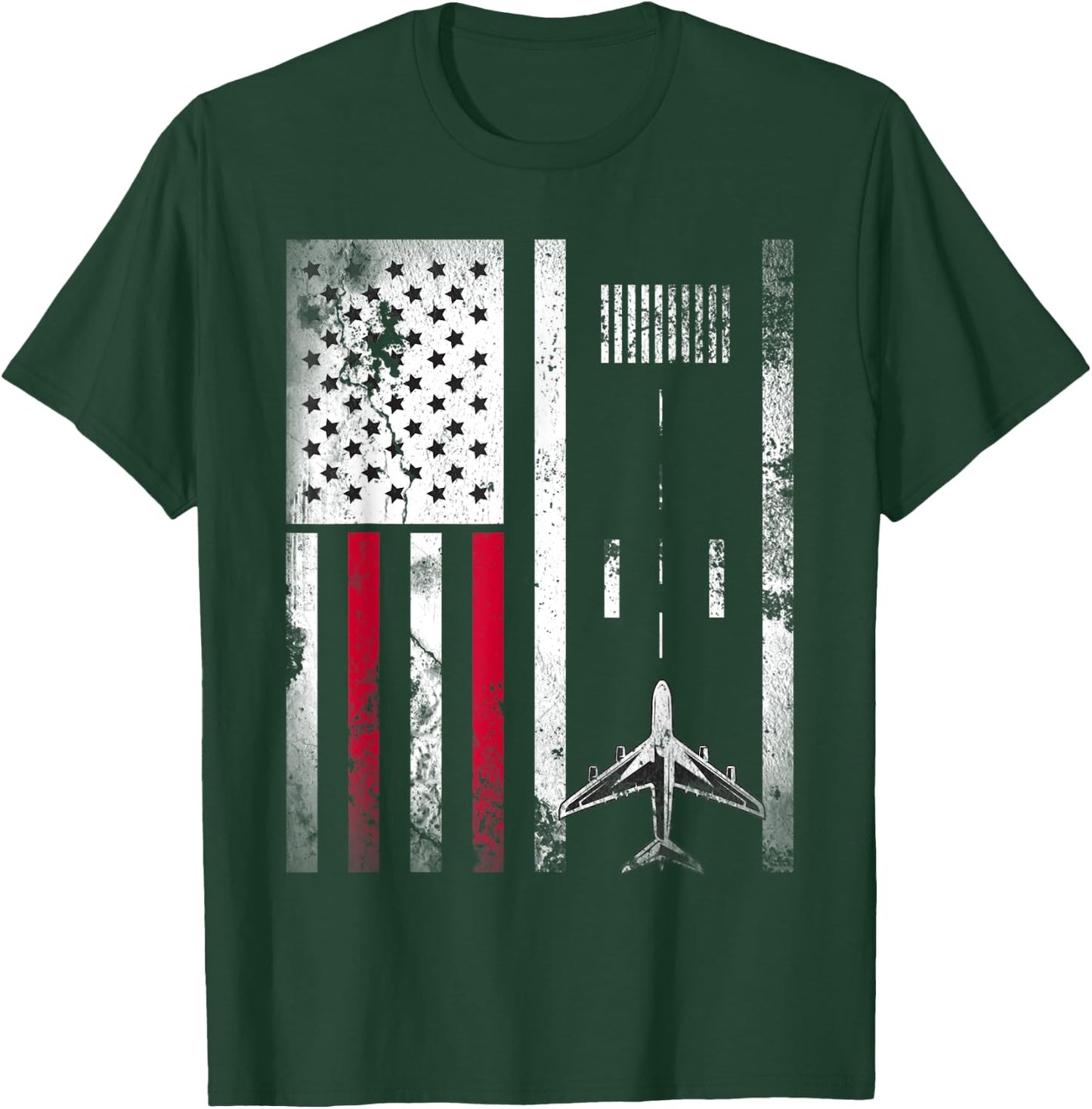Vintage Airplane USA Flag Aviation Gift Pilot Veteran Men T-Shirt - T-Shirt | Forest