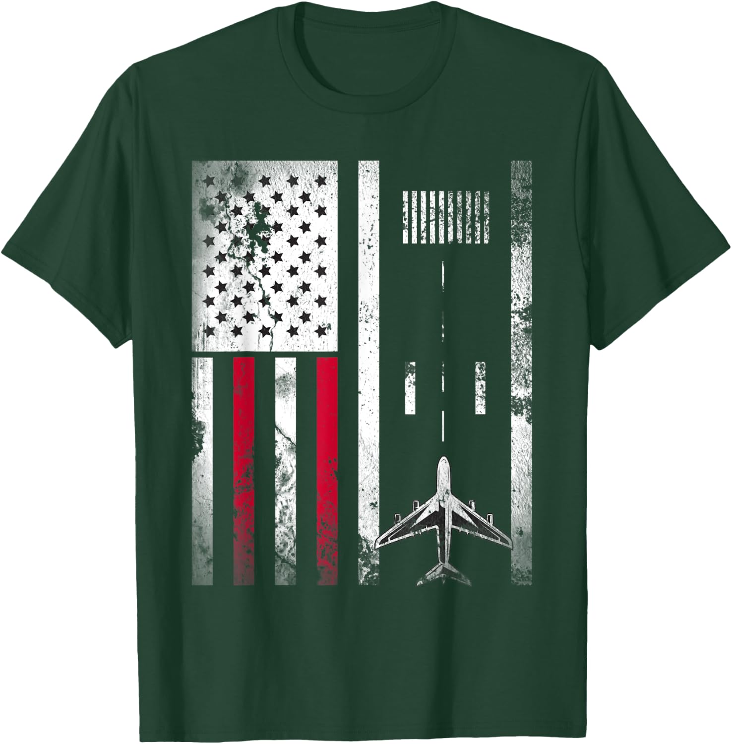 Vintage Airplane USA Flag Aviation Gift Pilot Veteran Men T-Shirt - T-Shirt | Forest