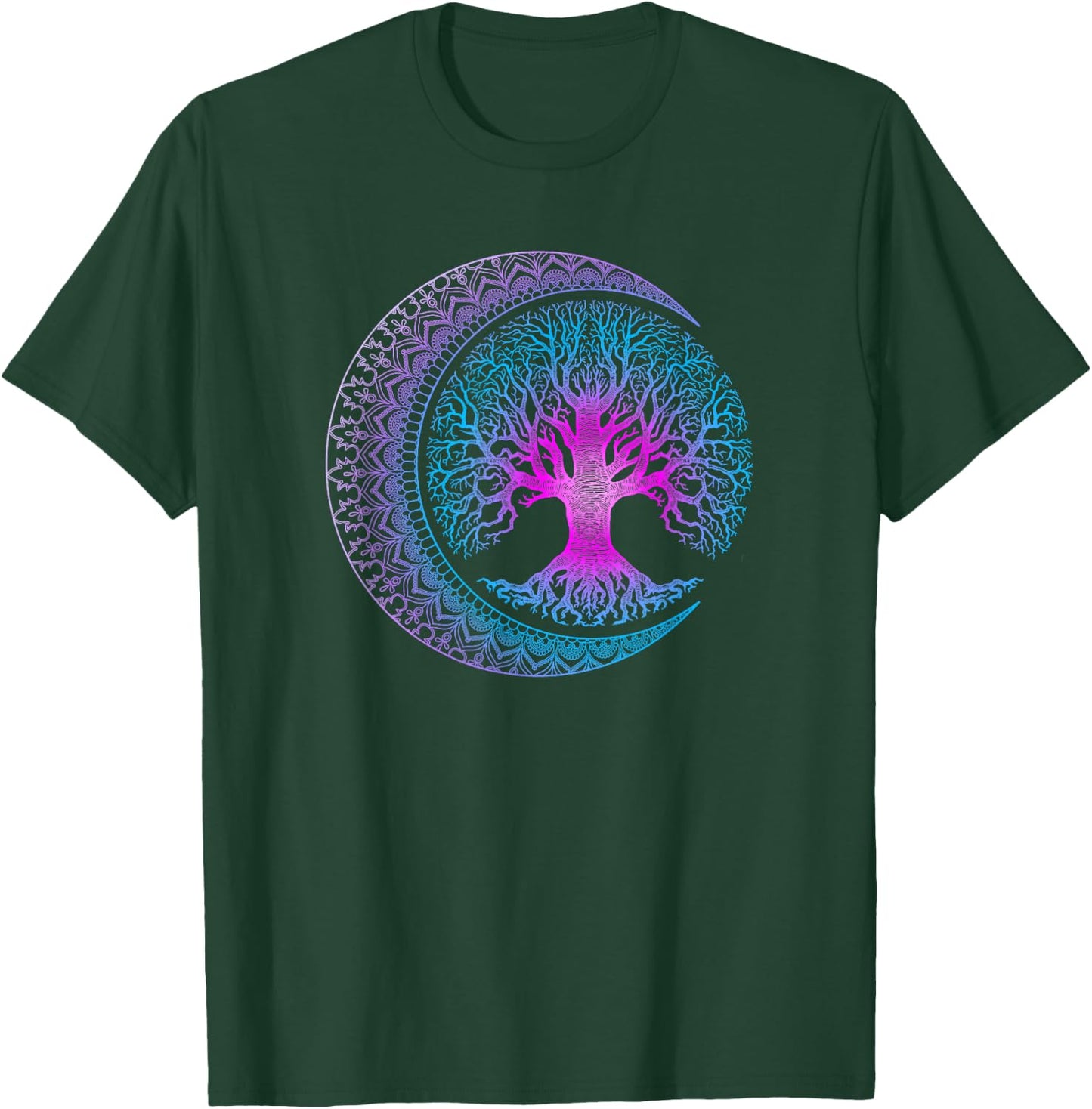 Tree of Life Cresent Moon Phases Mandala Yoga Gift T-Shirt - T-Shirt | Forest