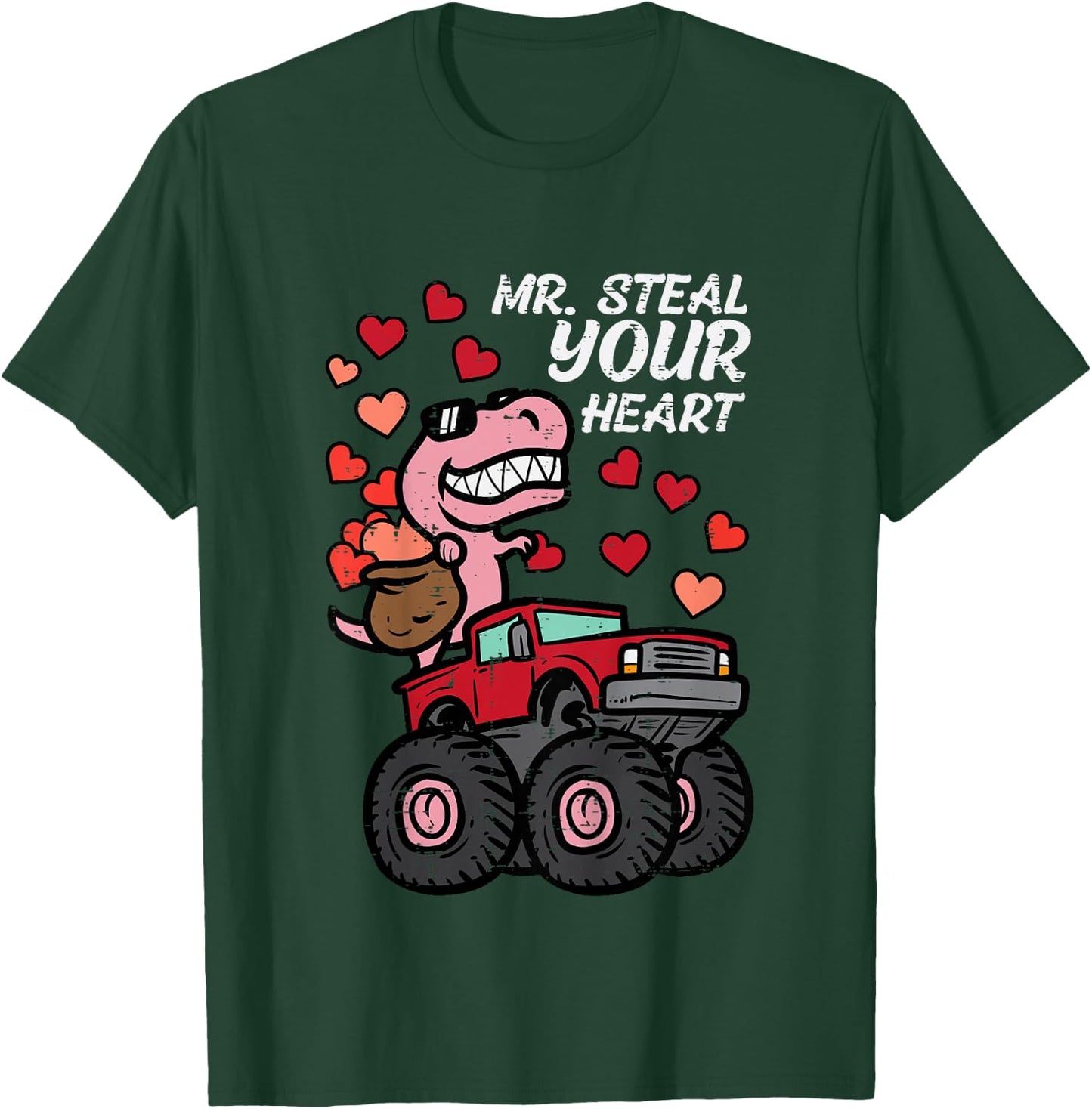 Kids Mr Steal Your Heart Monster Truck Valentines Day Toddler Boy T-Shirt - T-Shirt | Forest