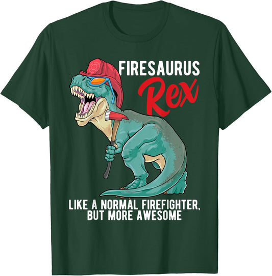 Firefighter T Rex Firesarus Rex Dinosaur Fireman Boys Kids T-Shirt - T-Shirt | Forest