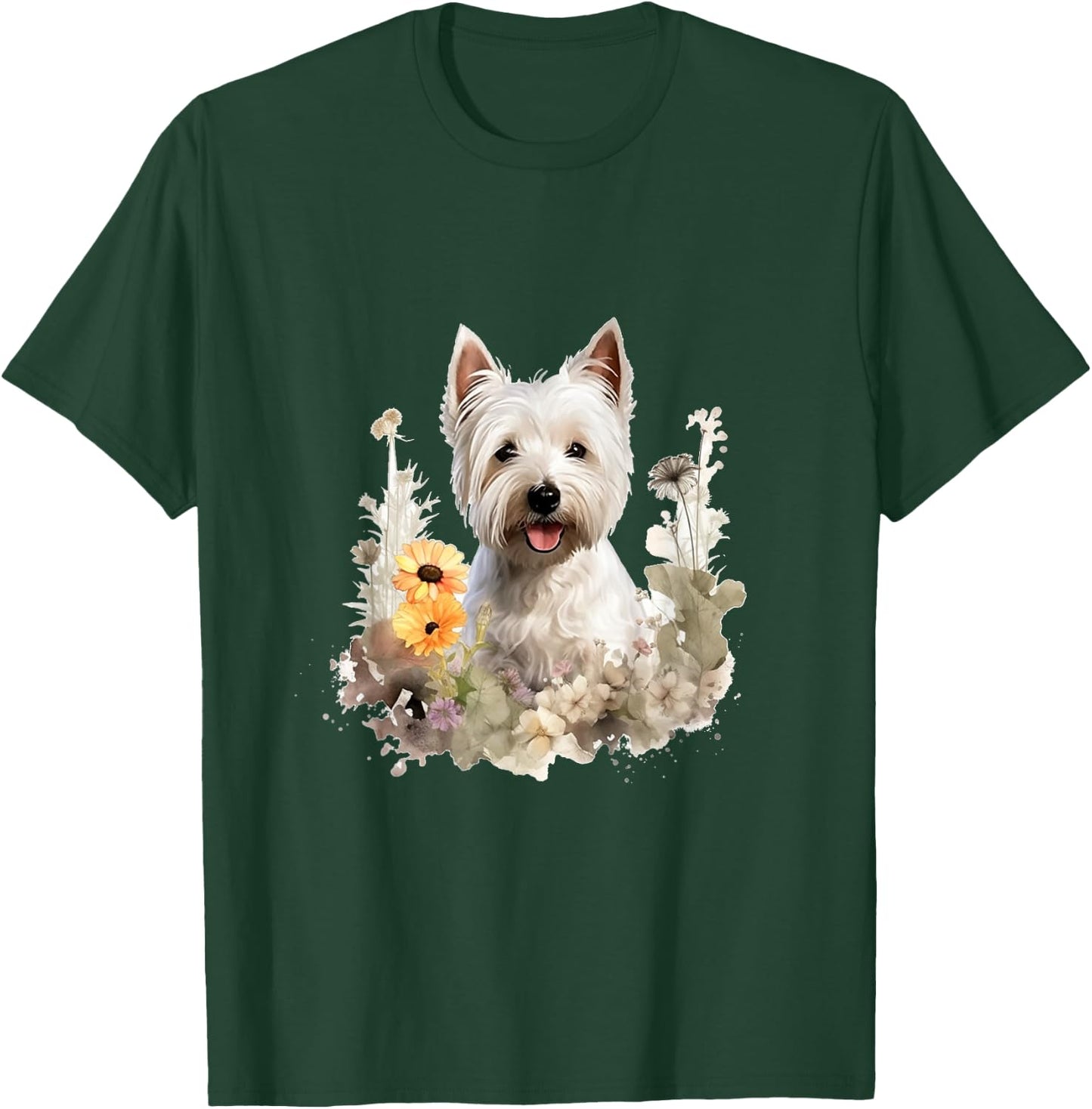 West Highland White Terrier Dog With Flowers Pastel Floral Men Women Girls Kids T-Shirt - T-Shirt | Forest