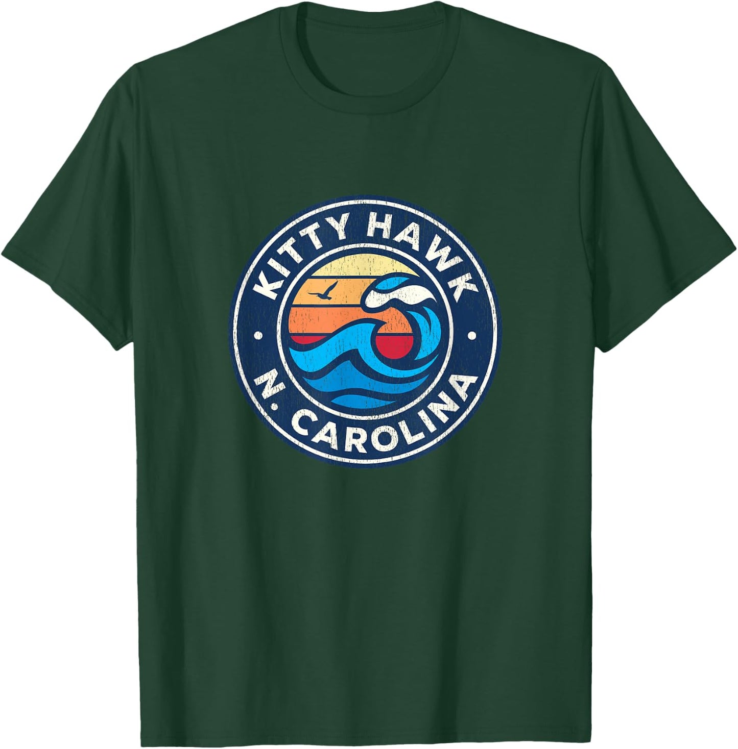 Kitty Hawk North Carolina NC Vintage Nautical Waves Design T-Shirt - T-Shirt | Forest