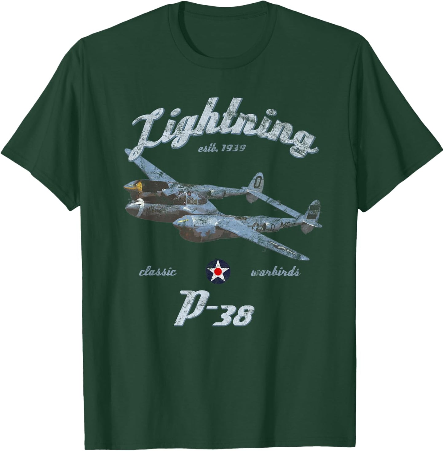 Designed For Flight P-38 Lightning Classic Warbird WWII Fighter Airplane Vintage Black Adult T-Shirt - T-Shirt | Forest