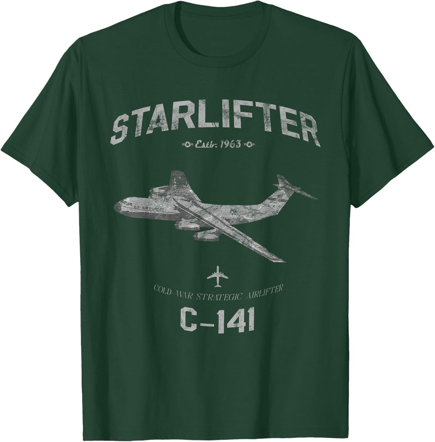 C-141 Starlifter Airplane Estb 1963 Vintage Style Pilot T-Shirt - T-Shirt | Forest