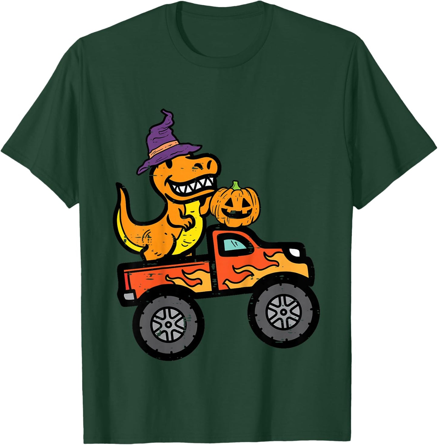 Kids Halloween Monster Truck Dino Trex Costume Boys Kids Toddler T-Shirt - T-Shirt | Forest