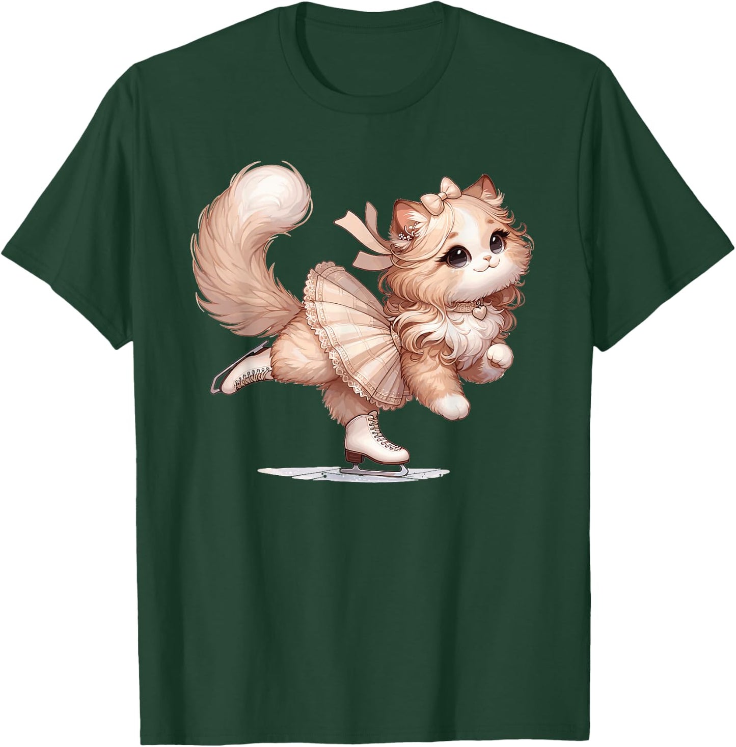 Girl Who Loves Cats And Ice Skating Cat Ice Skating T-Shirt - T-Shirt | Forest