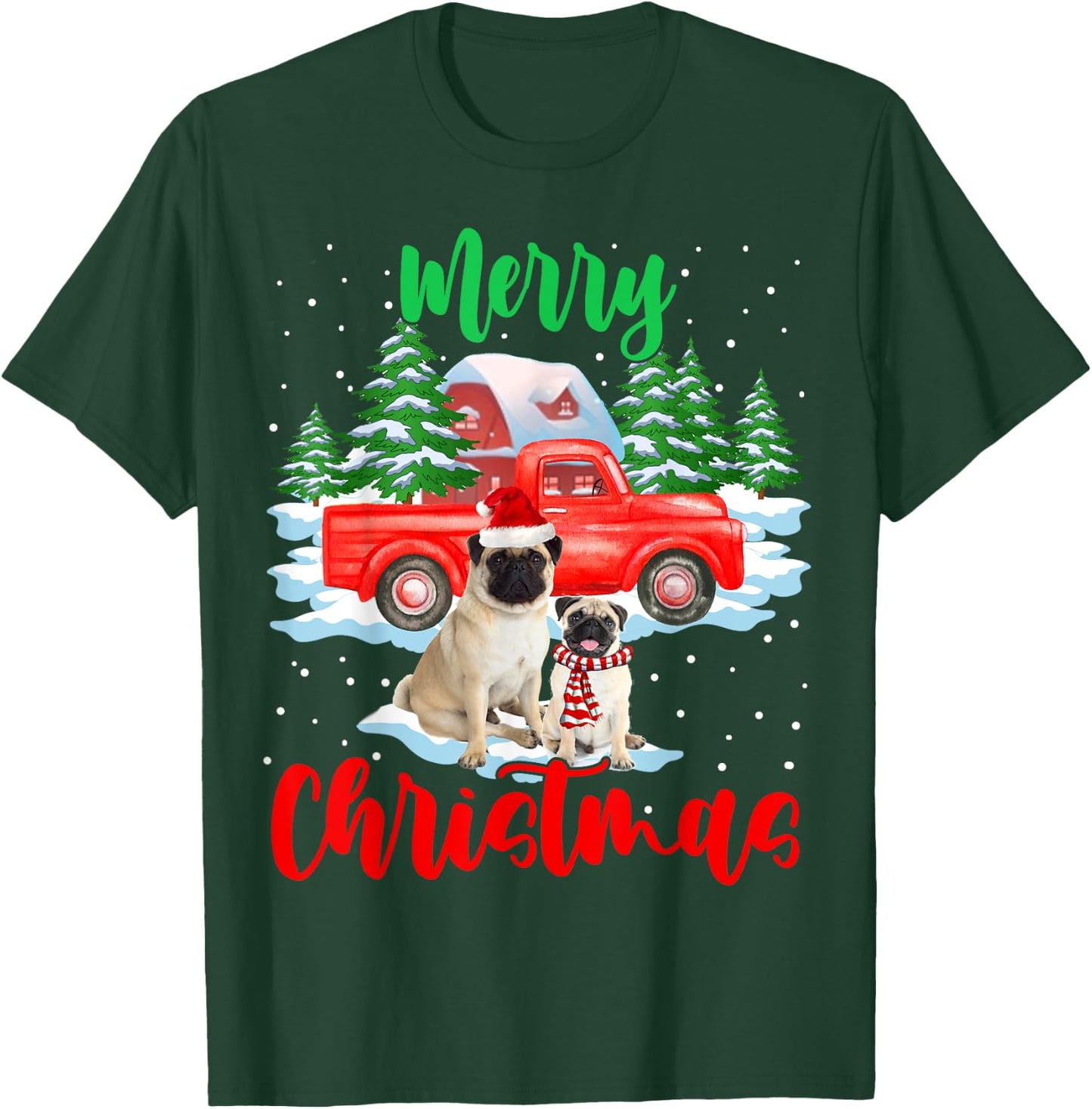 Merry Christmas Santa Pug And Truck Dog Gift Women Kids T-Shirt - T-Shirt | Forest