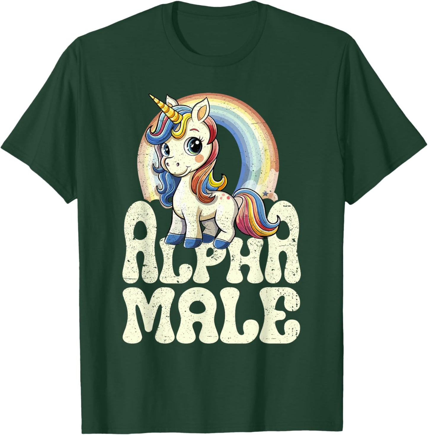 Alpha Male Unicorn Funny Sarcastic Ironic Weird Y2K Humor T-Shirt - T-Shirt | Forest