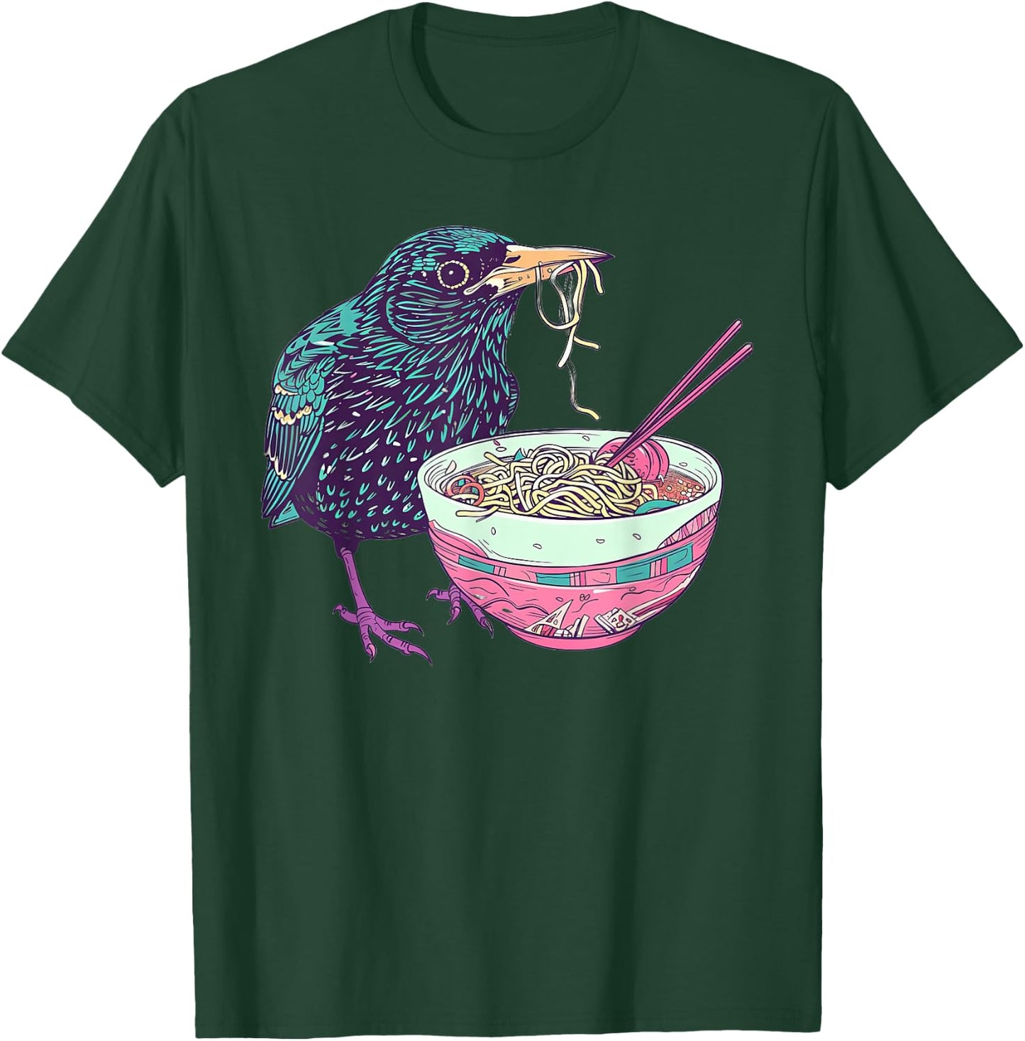 Starling Eating Ramen T-Shirt - T-Shirt | Forest