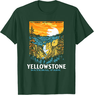 Retro Yellowstone National Park WPA Style Lower Falls T-Shirt - T-Shirt | Forest