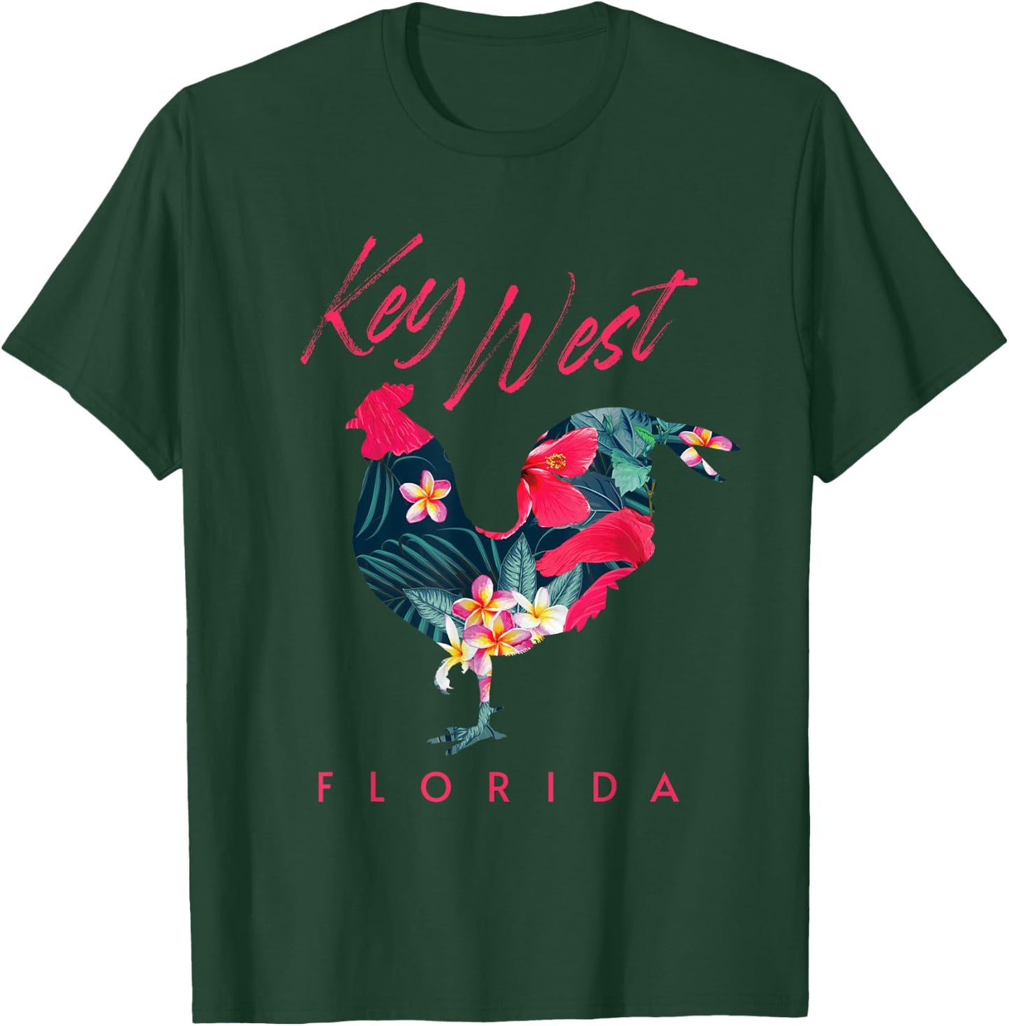 Key West Florida Chicken Lover Flower Hibiscus Souvenir T-Shirt - T-Shirt | Forest