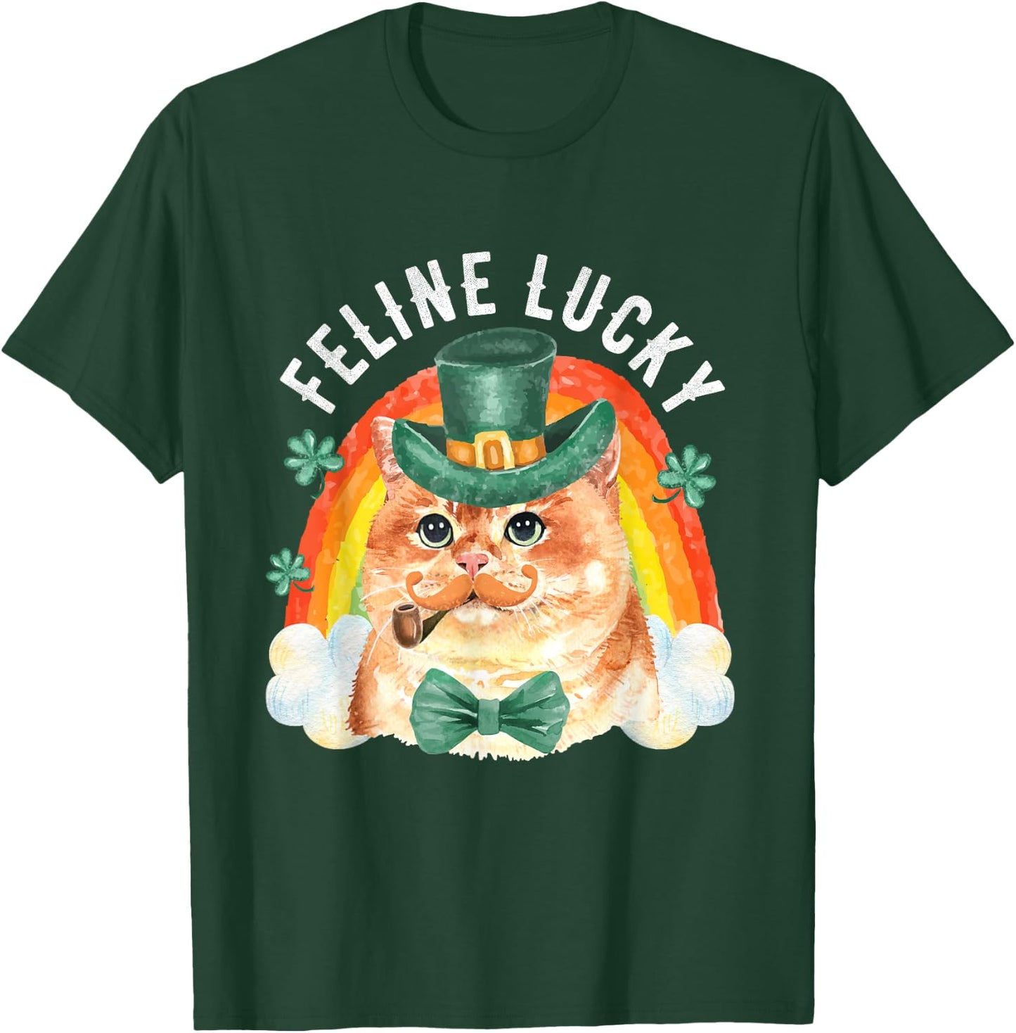 Feline Lucky St Patricks Day Funny Leprechaun Cat Rainbow T-Shirt - T-Shirt | Forest