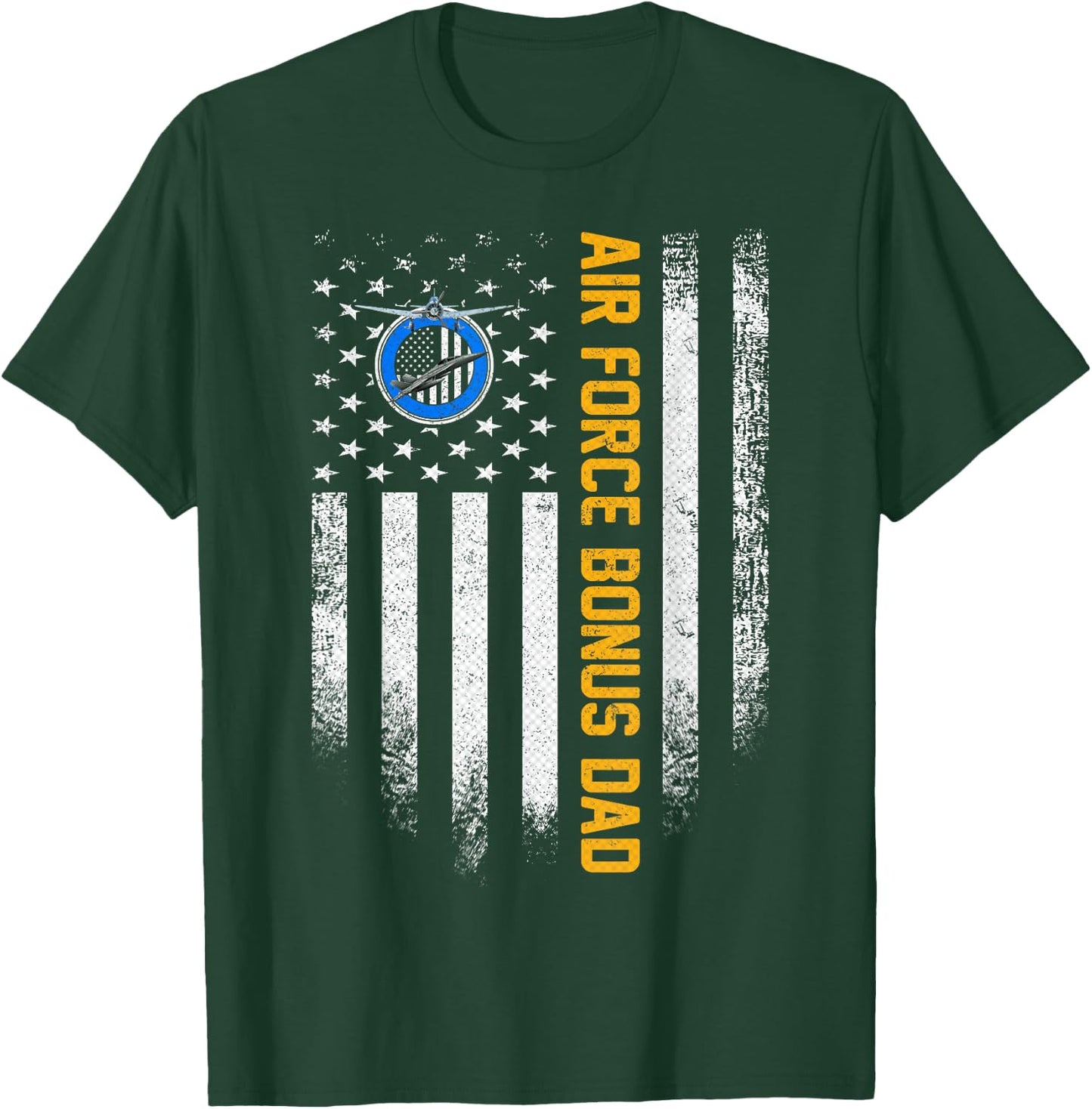 Vintage USA American Flag Proud Air Force Veteran Bonus Dad T-Shirt - T-Shirt | Forest