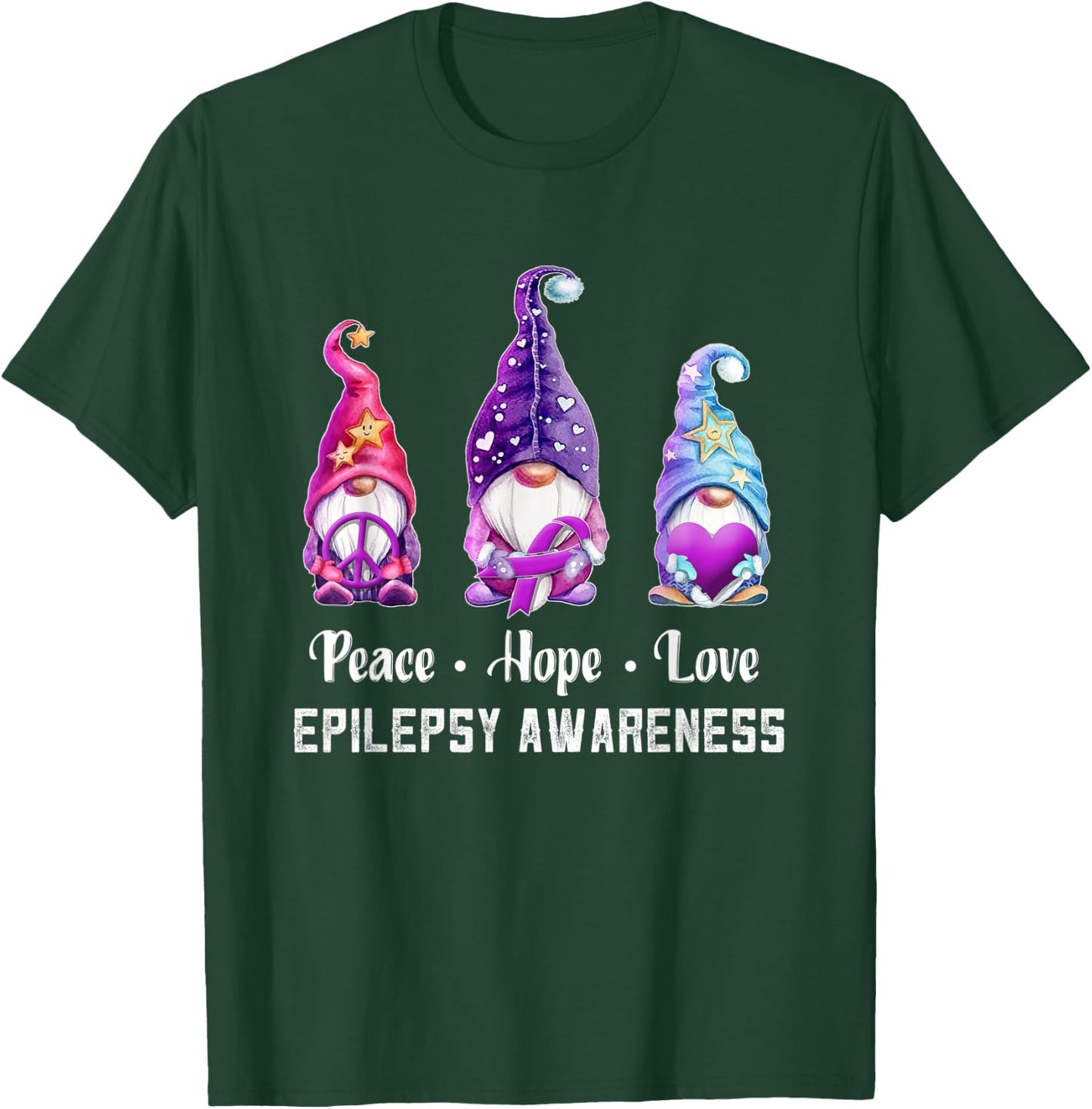 Peace Hope Love Gnomes Epilepsy Awareness T-Shirt - T-Shirt | Forest