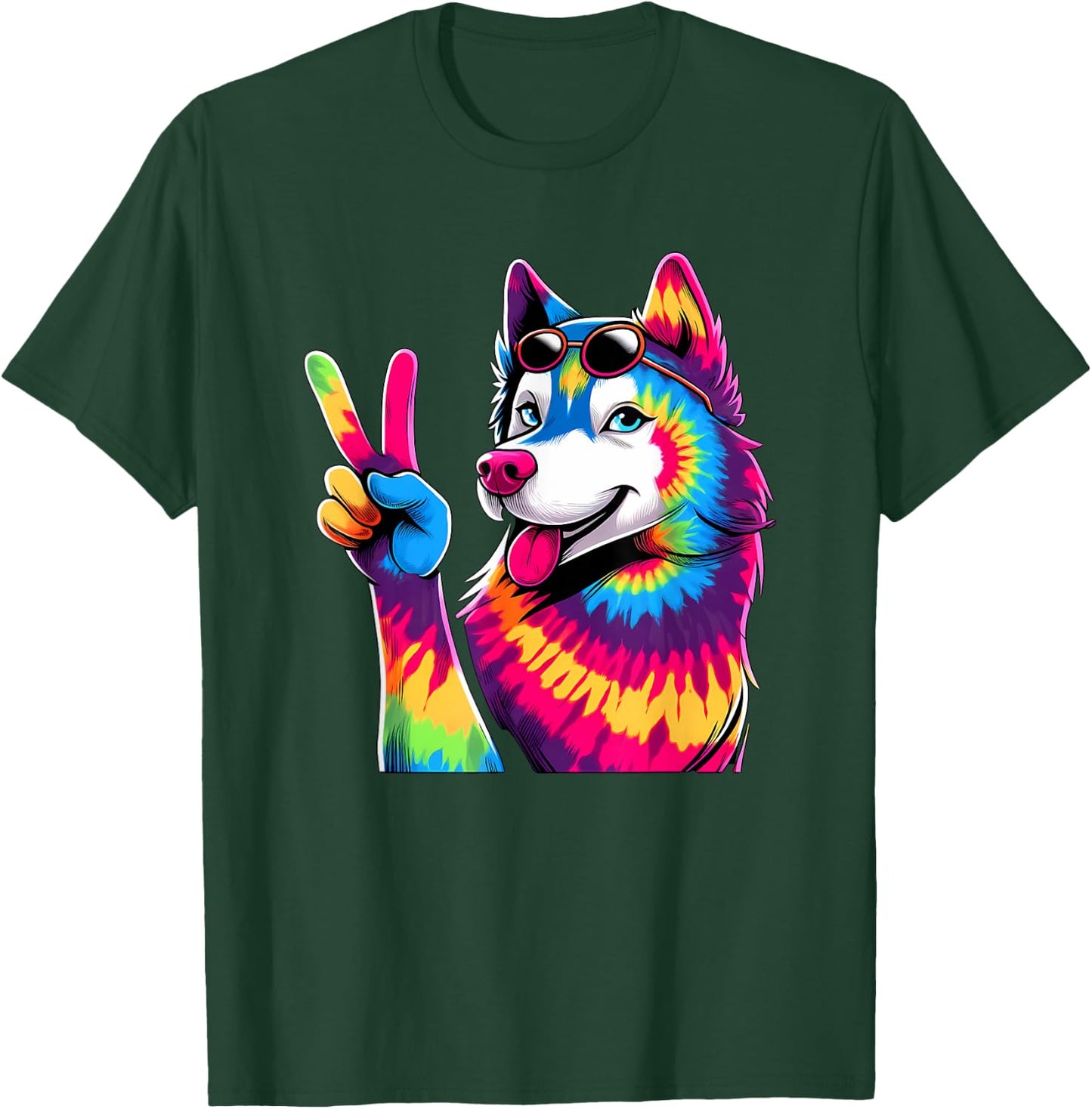 Peace Sign Tie Dye Husky dog Men Women Kids T-Shirt - T-Shirt | Forest