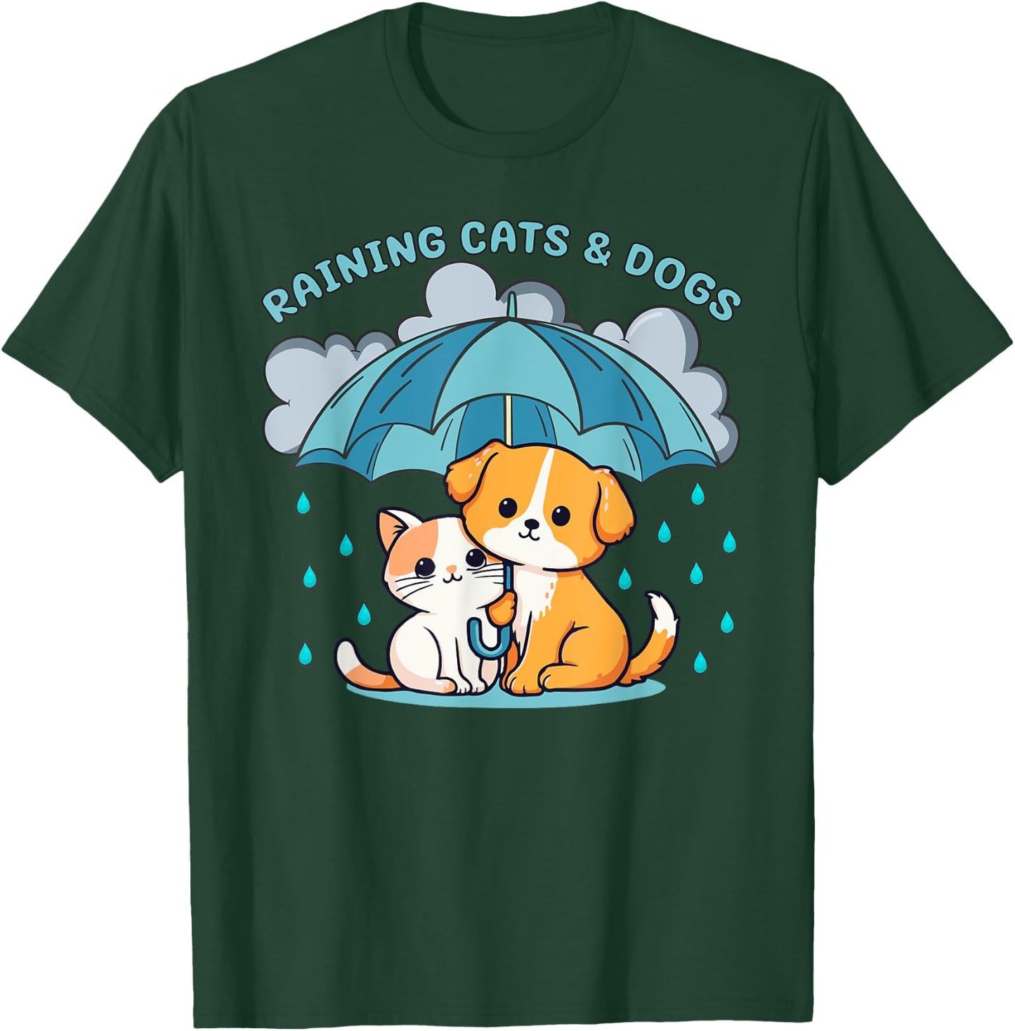 Raining Cats and Dogs Canine Feline Puppy Kitty Funny Idiom T-Shirt - T-Shirt | Forest