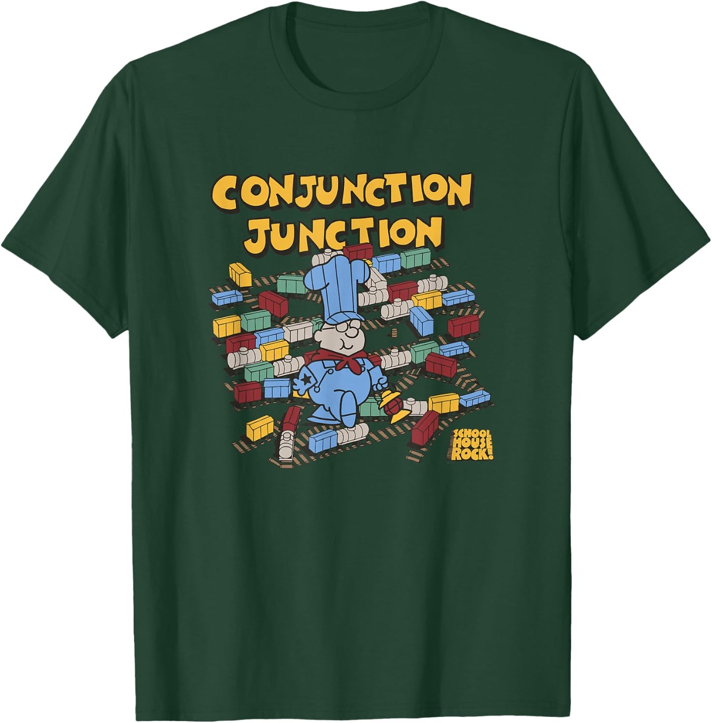 Schoolhouse Rock Conjunction Junction Train Conductor Retro T-Shirt - T-Shirt | Forest